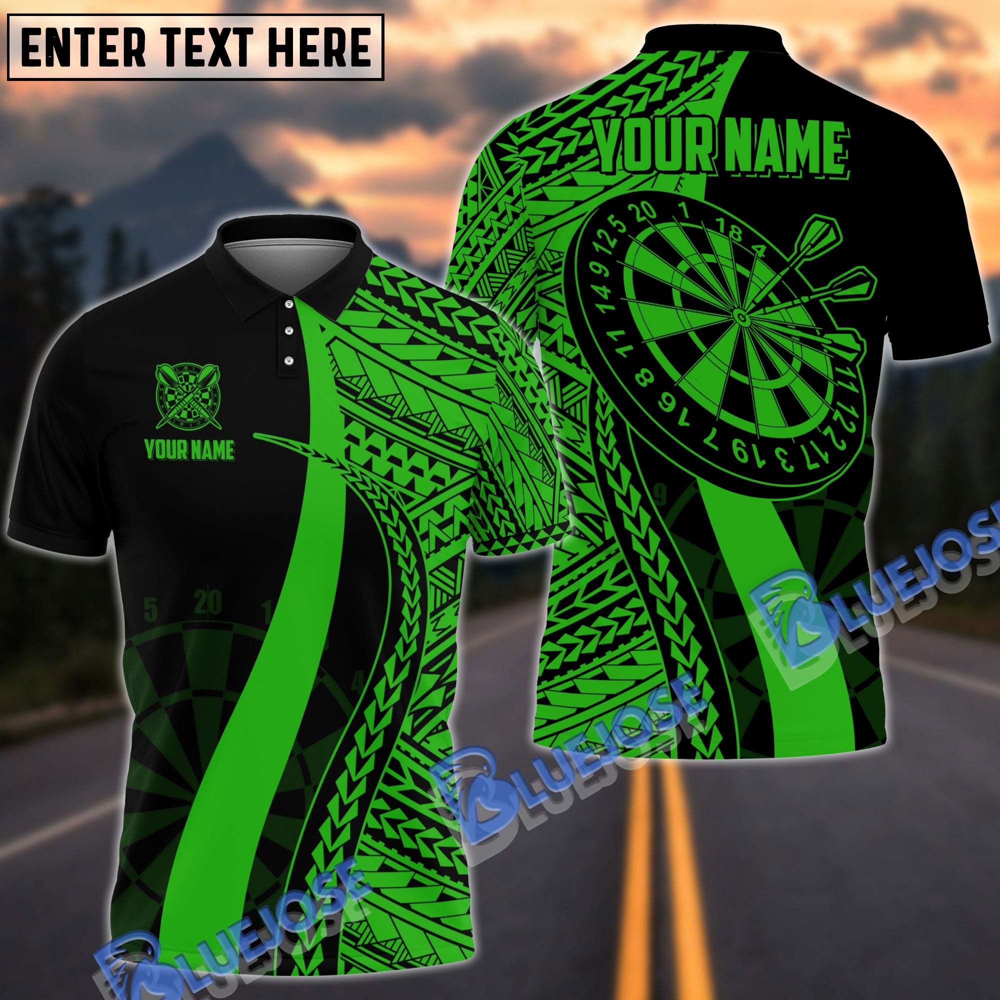 BlueJose Darts Tribal Pattern Personalized Name, Team Name Pocket Shirt (4 Colors)