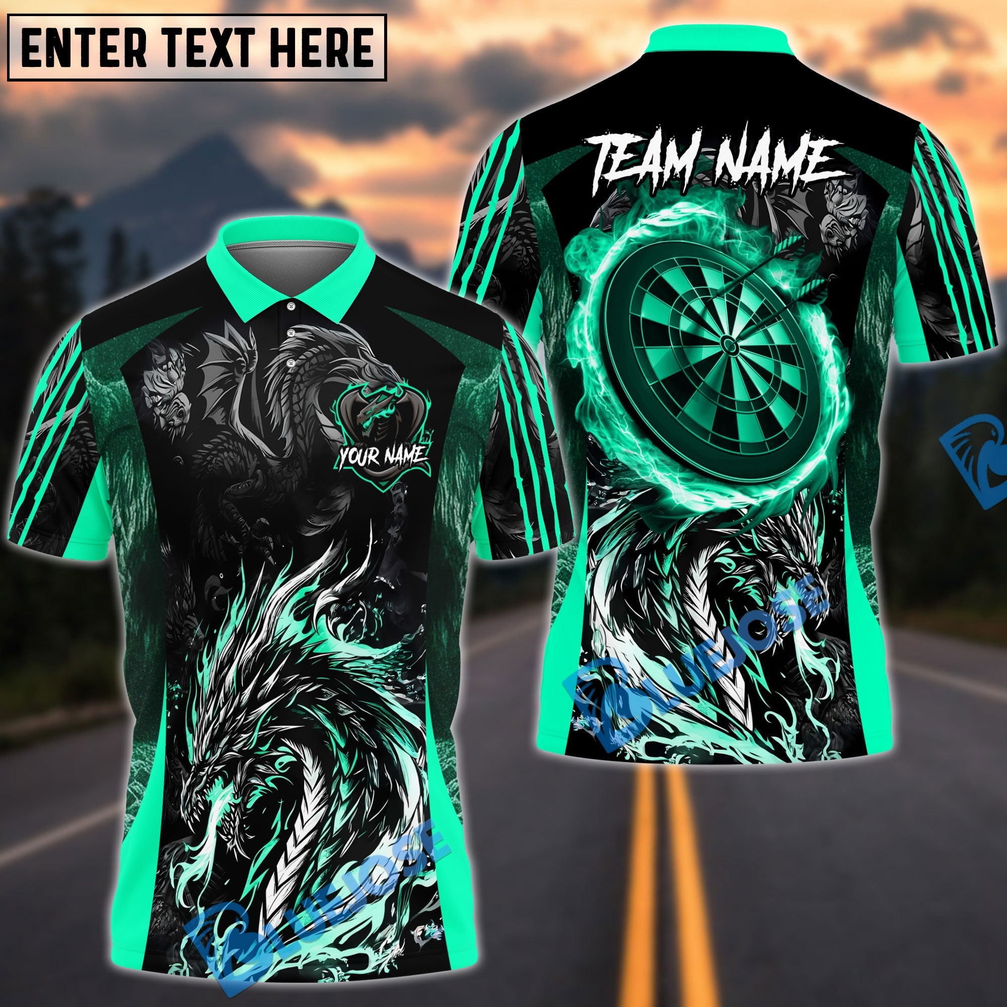 BlueJose Darts Angry Dragon Multicolor Options Personalized Name Pocket Shirt (4 Colors)