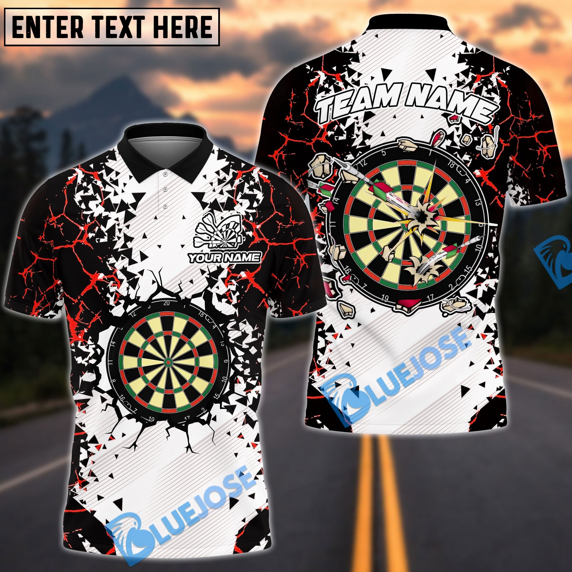 BlueJose Darts Shattering Break Wall Personalized Name, Team Name Shirt (4 Colors)