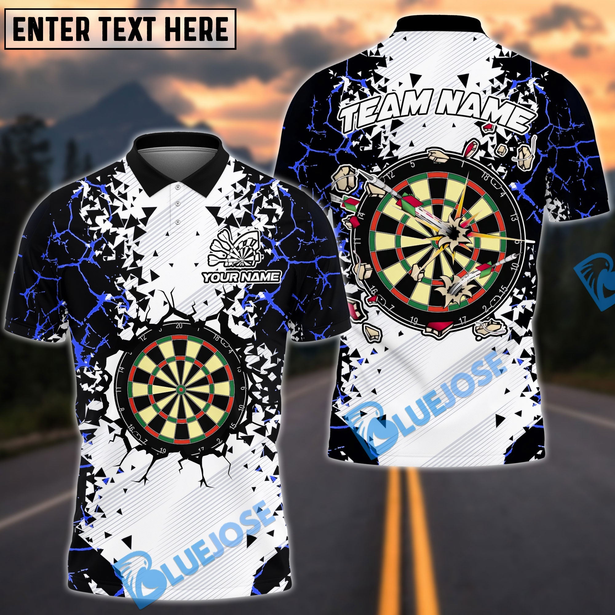 BlueJose Darts Shattering Break Wall Personalized Name, Team Name Shirt (4 Colors)