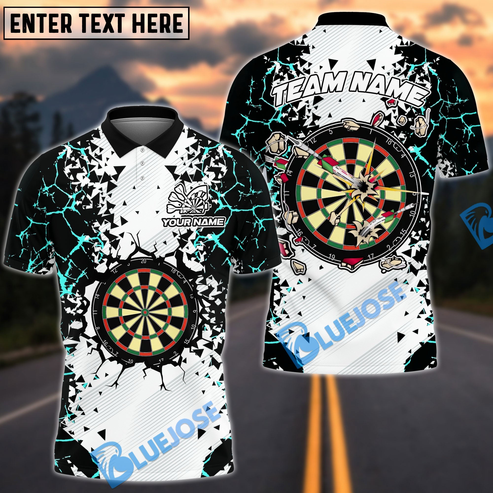 BlueJose Darts Shattering Break Wall Personalized Name, Team Name Shirt (4 Colors)