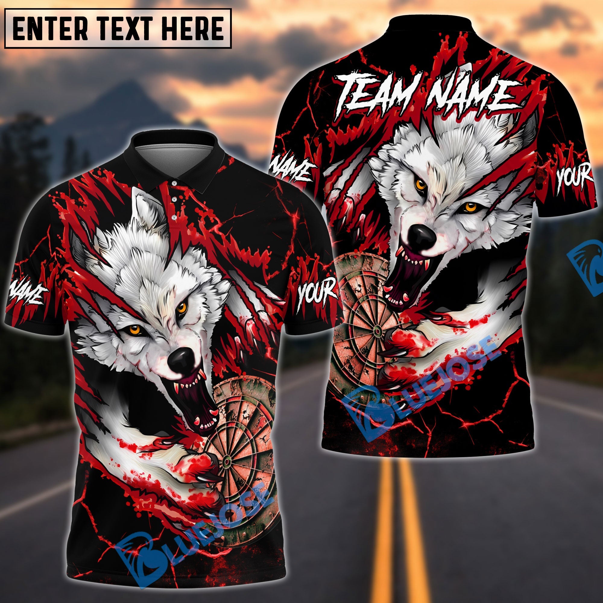 BlueJose Darts Bloody Wolf Old Dartboard Multicolor Options Personalized Name Shirt (4 Colors)