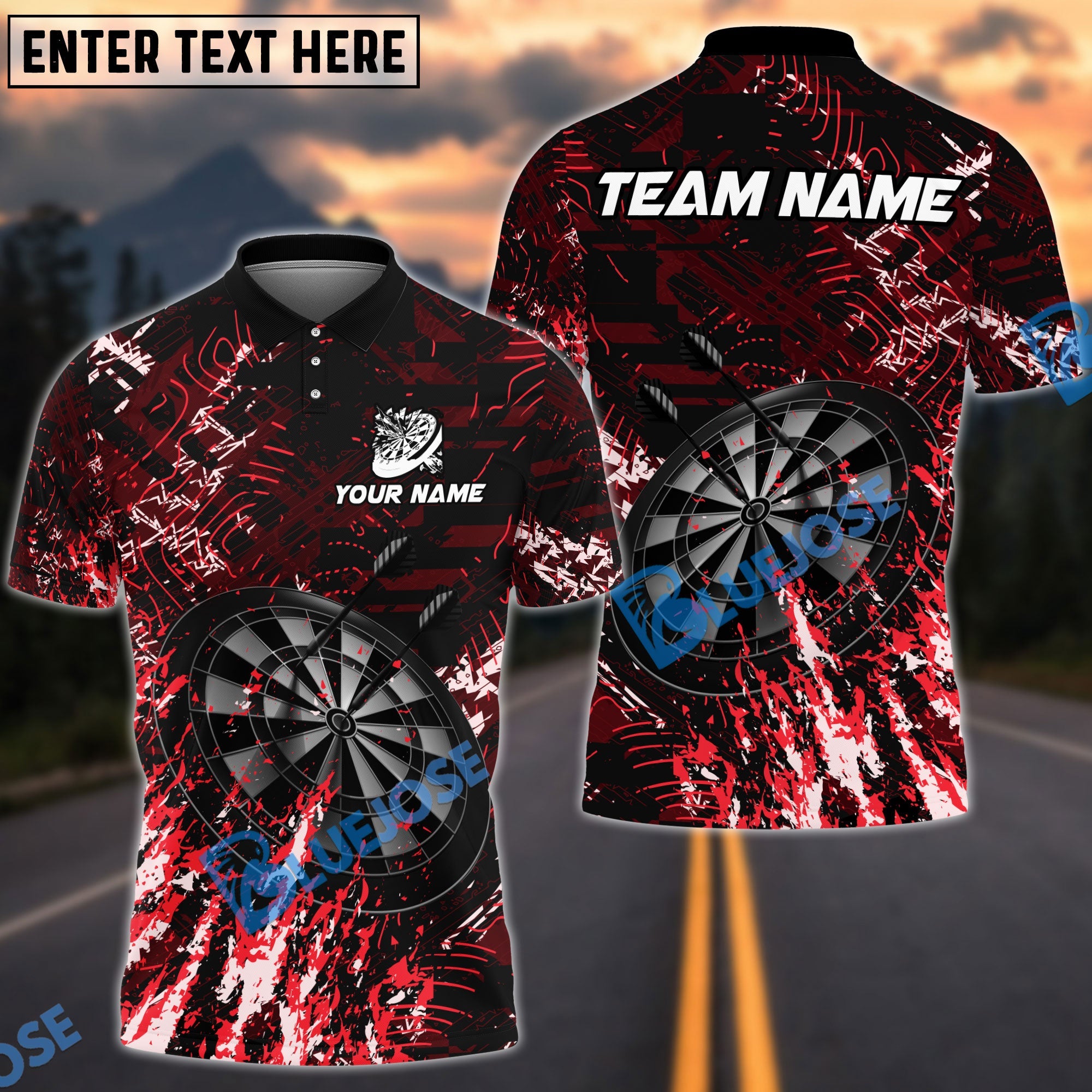 BlueJose Darts Dark Grunge Multicolor Options Personalized Name Shirt (4 Colors)