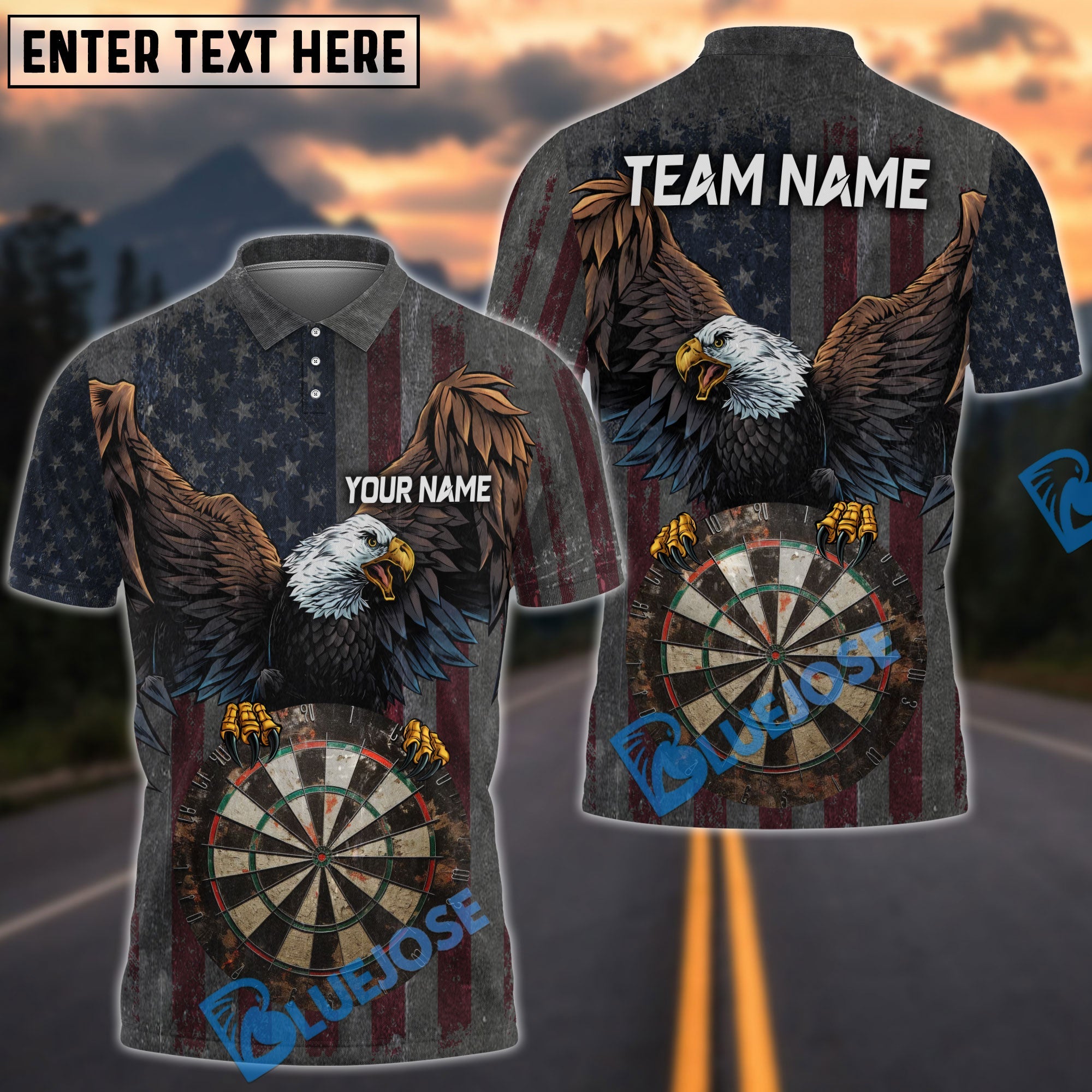 BlueJose USA Pride Eagle Darts 2 Personalized Name, Team Name Shirt