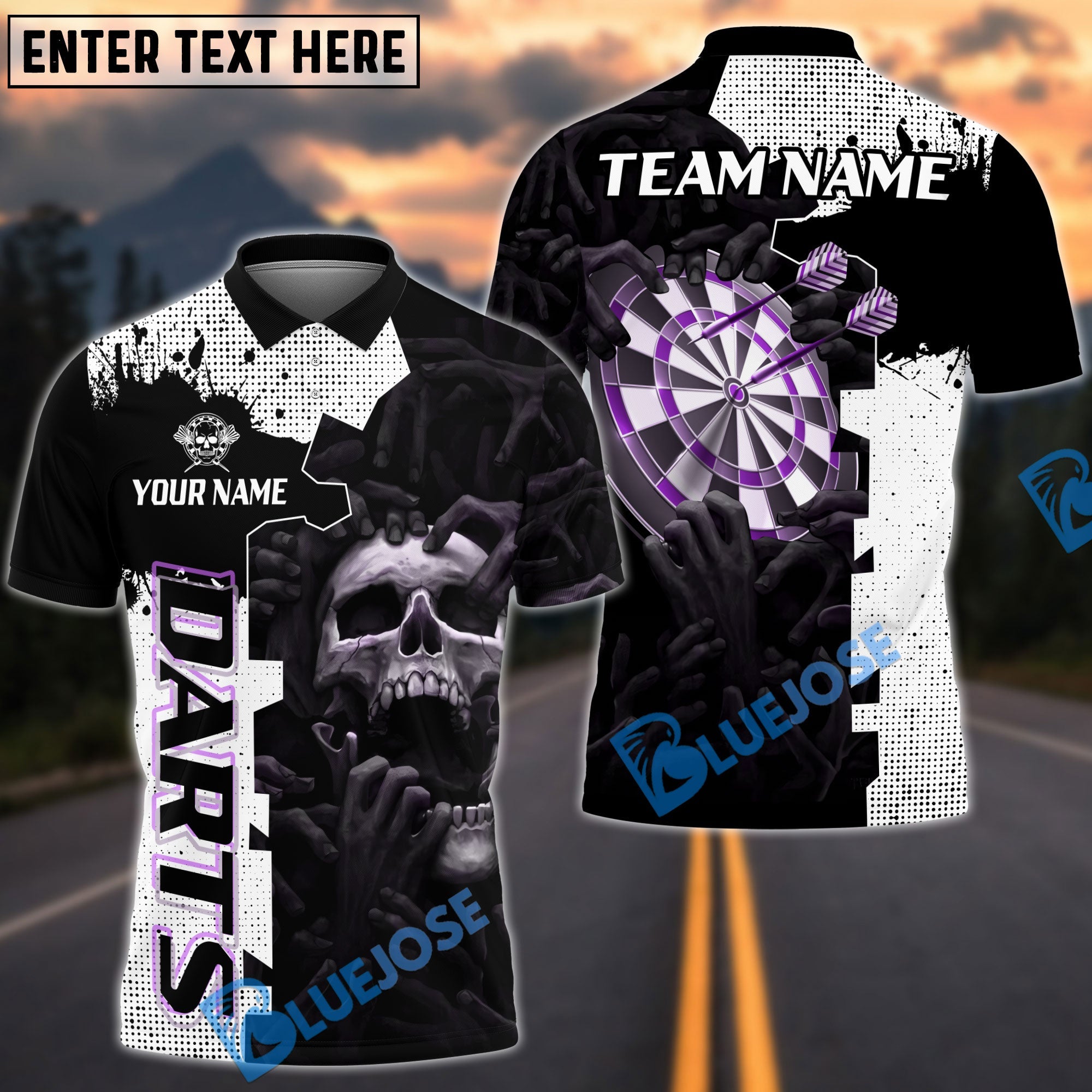 BlueJose Darts Hands On Skull Personalized Name, Team Name Shirt (4 Colors)