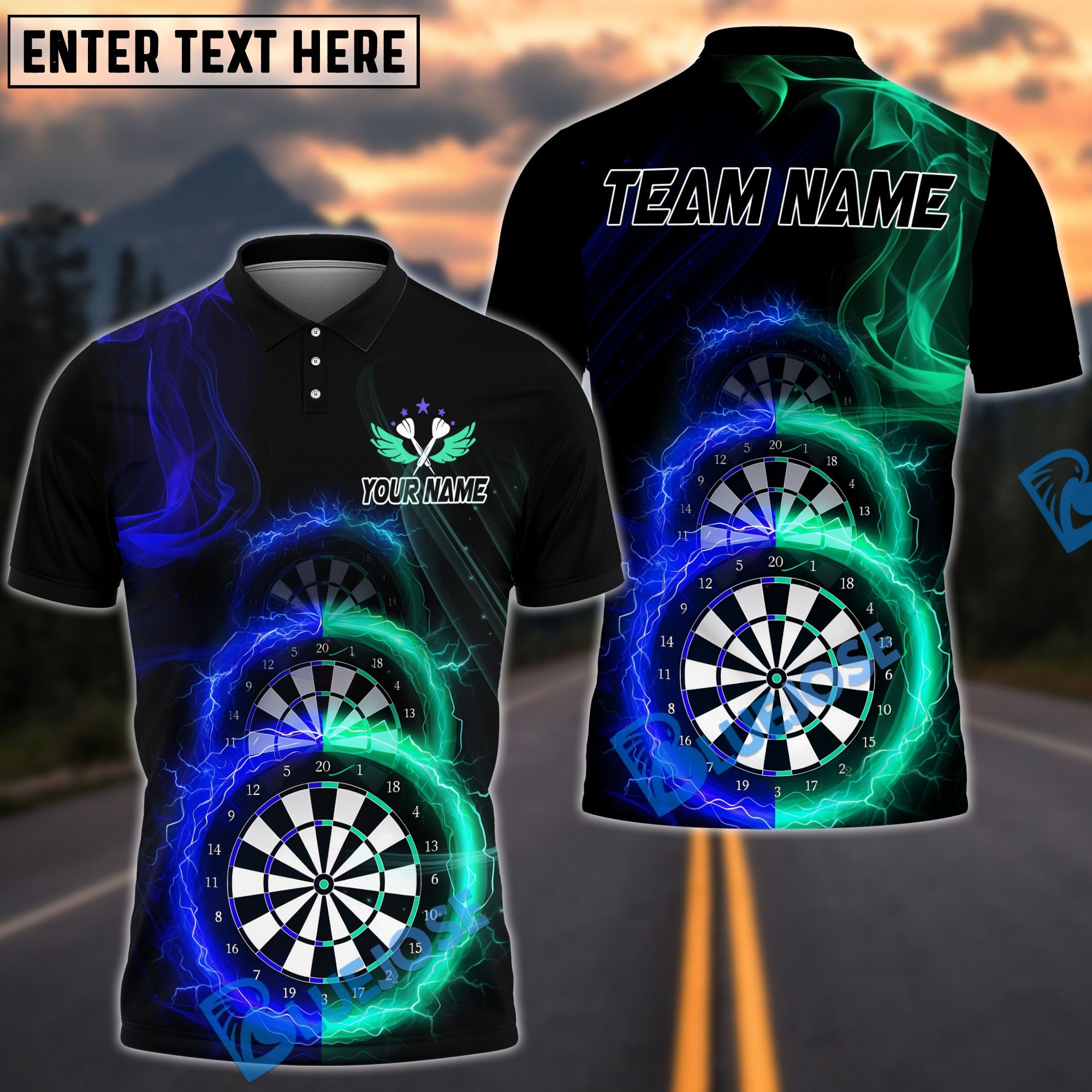 BlueJose Darts Triple Double Flame Dartboard Customized Name, Team Name 3D Shirt (4 Colors)