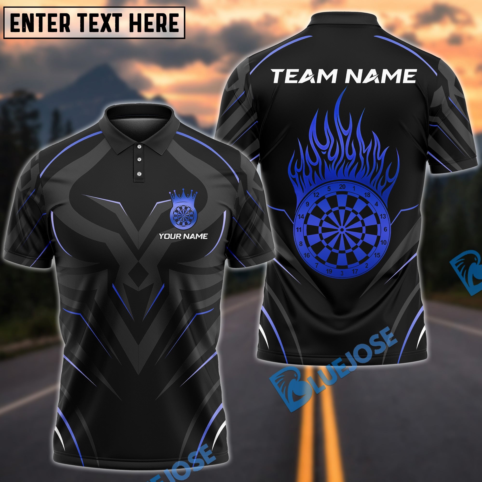 BlueJose Darts Flaming Target Crown Pattern Customized Name, Team Name 3D Shirt (4 Colors)