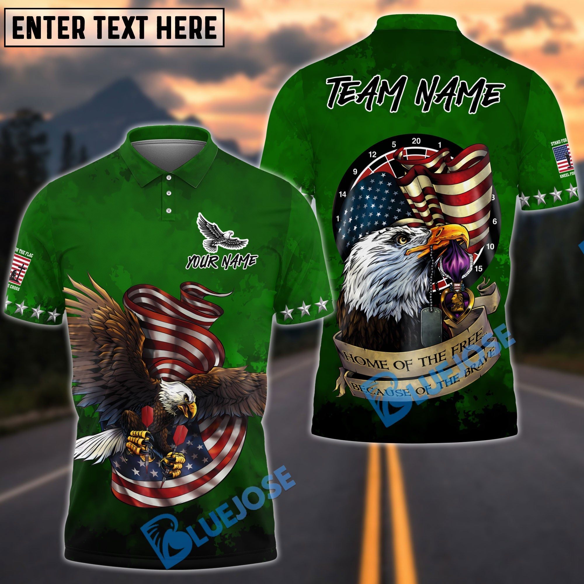 BlueJose Darts Home Of Free Eagle Flag Patriot Customized Name, Team Name 3D Shirt (4 Colors)