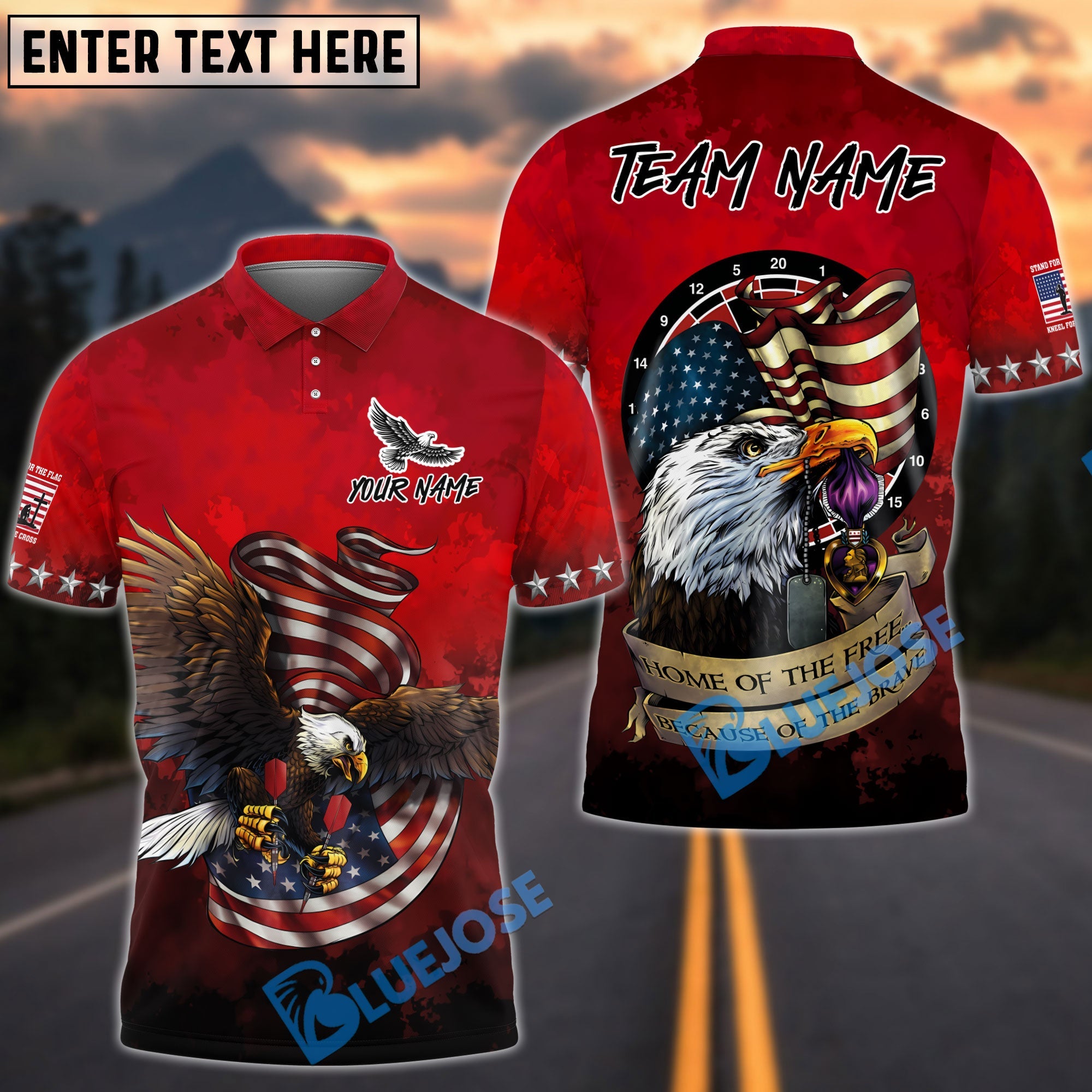 BlueJose Darts Home Of Free Eagle Flag Patriot Customized Name, Team Name 3D Shirt (4 Colors)