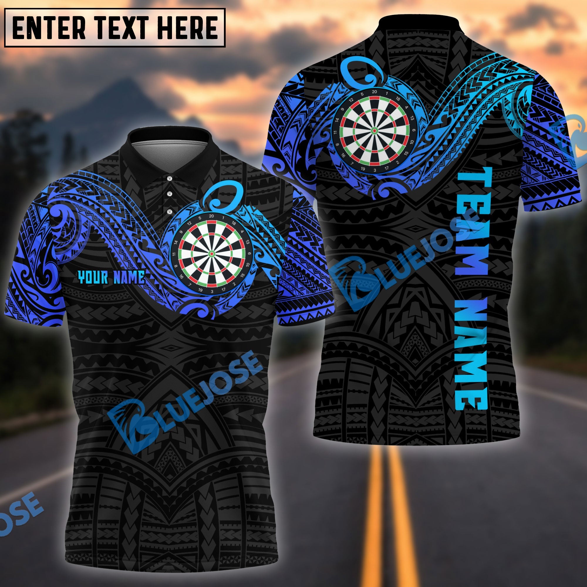 BlueJose Darts Maori Tribal Golden Customized Name, Team Name 3D Shirt (4 Colors)