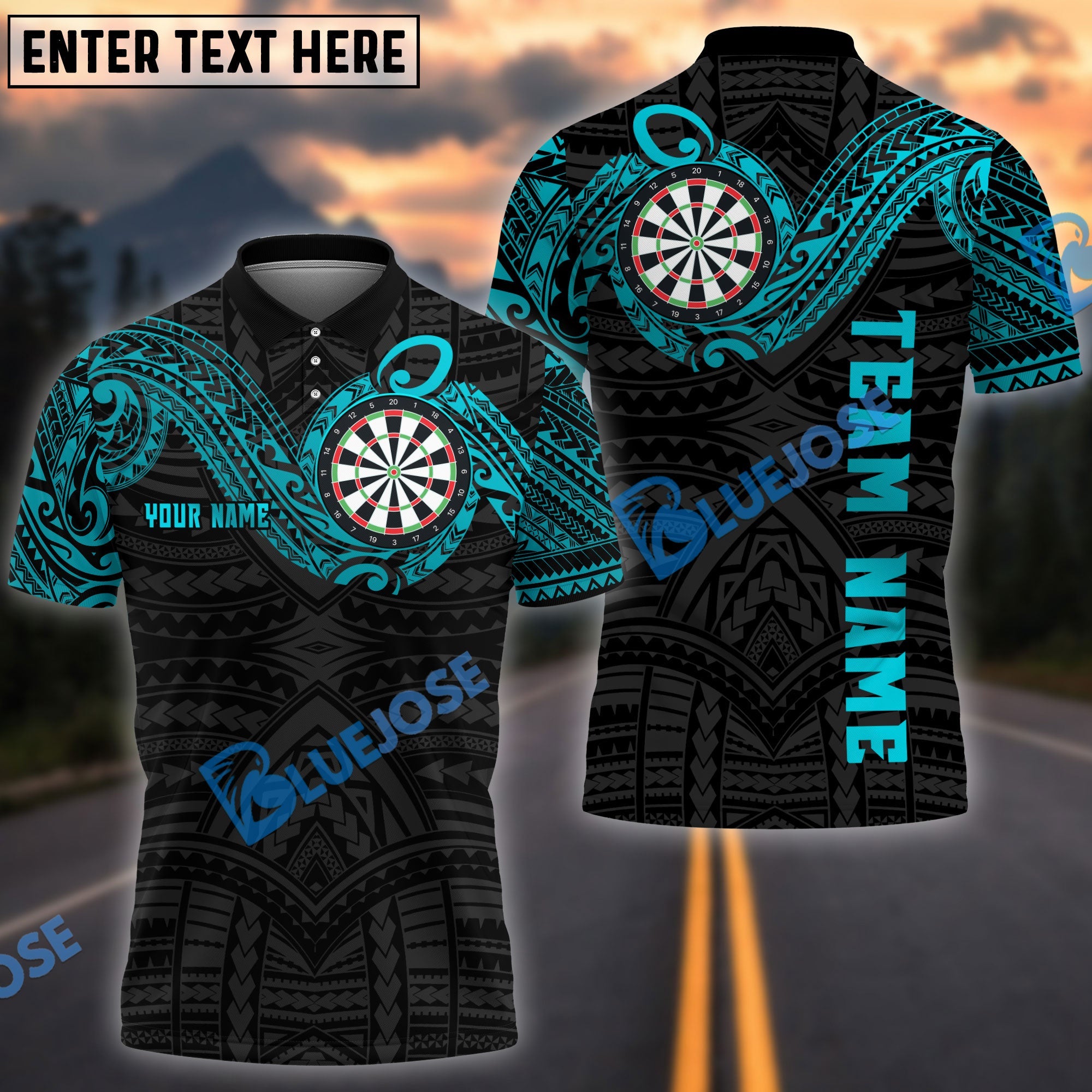 BlueJose Darts Maori Tribal Golden Customized Name, Team Name 3D Shirt (4 Colors)