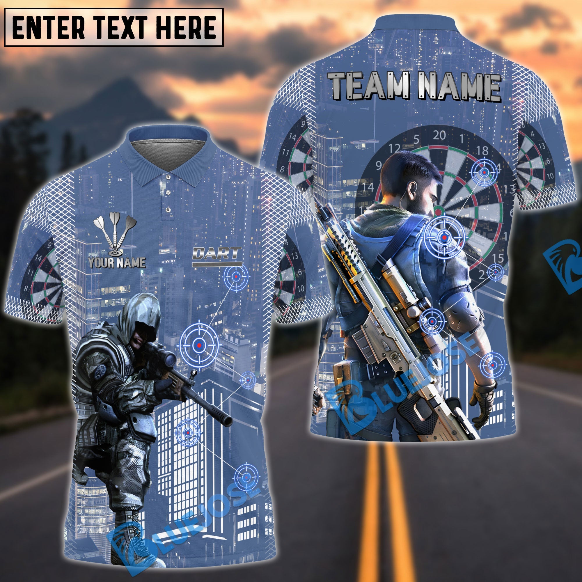 BlueJose Darts Urban Sniper Customized Name, Team Name 3D Shirt (4 Colors)