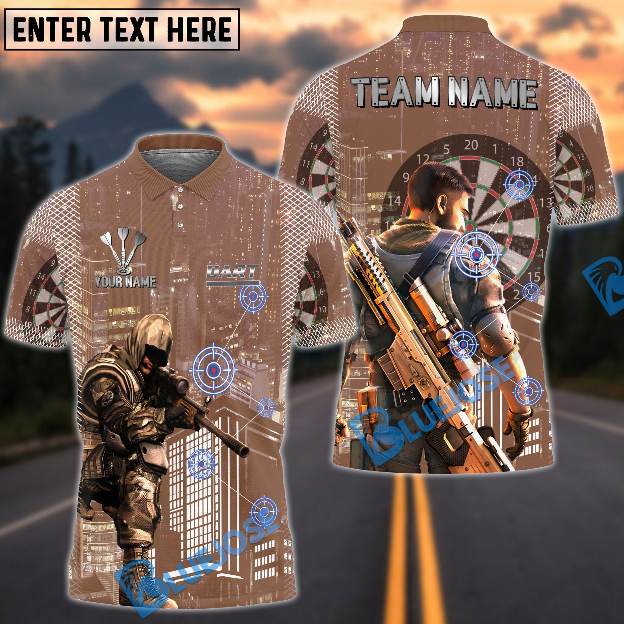 BlueJose Darts Urban Sniper Customized Name, Team Name 3D Shirt (4 Colors)