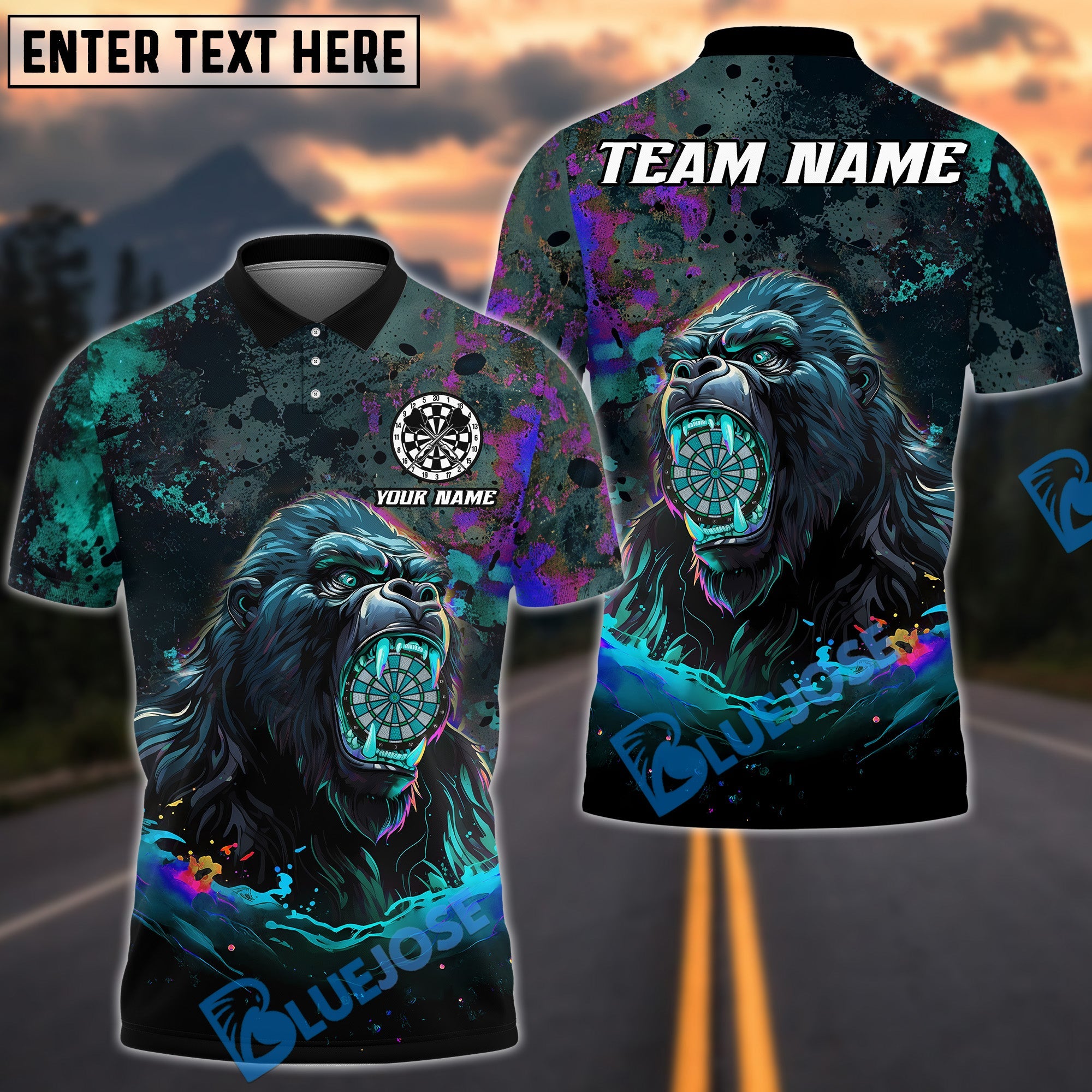 BlueJose Darts Raging Gorilla Customized Name, Team Name 3D Shirt (4 Colors)