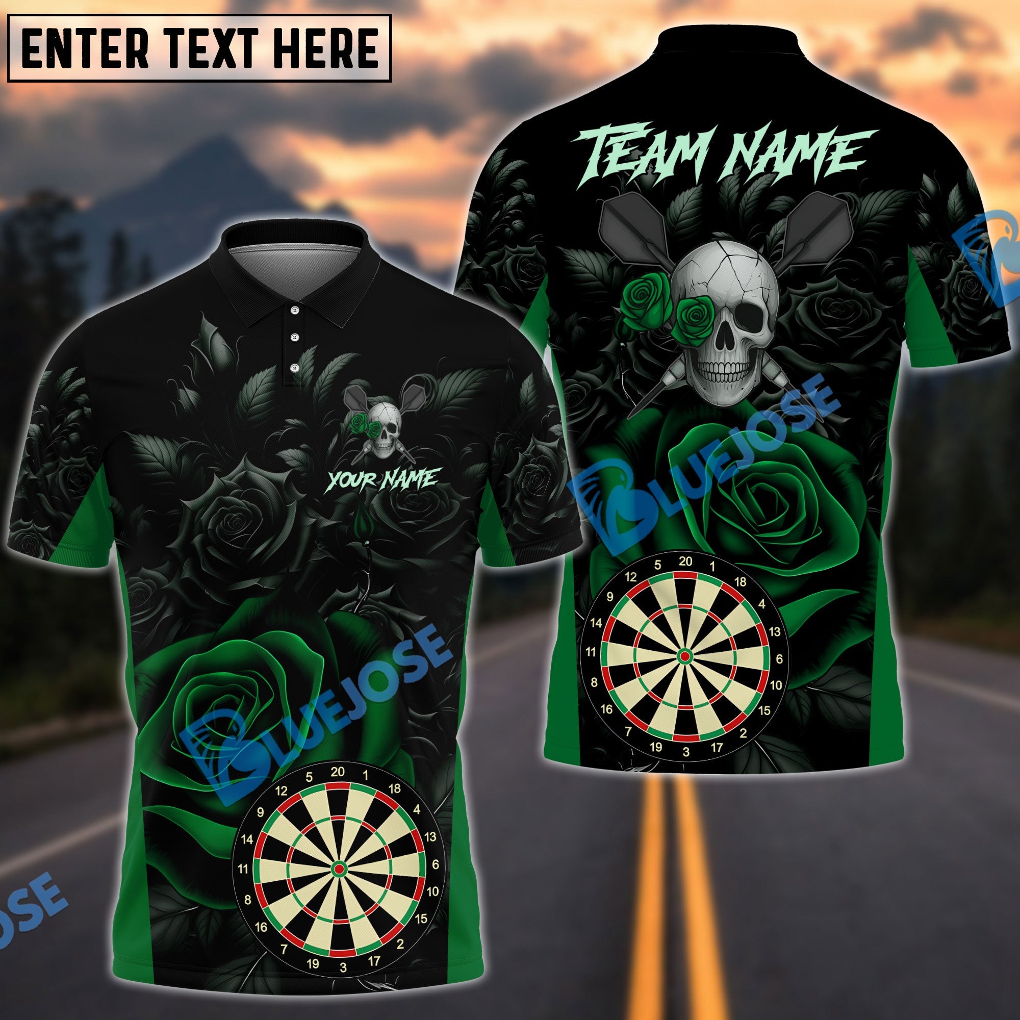 BlueJose Darts Skull And Roses Customized Name, Team Name 3D Shirt (4 Colors)