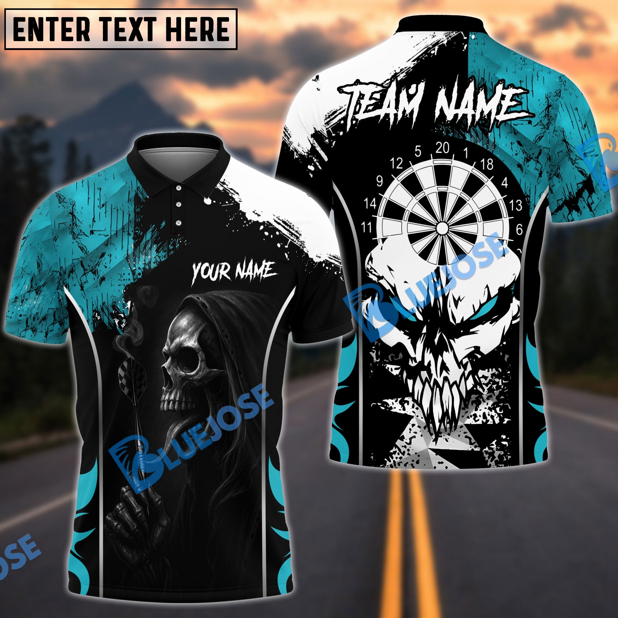 BlueJose Darts Skull Lick Smoke Arrow Customized Name, Team Name 3D Shirt (4 Colors)