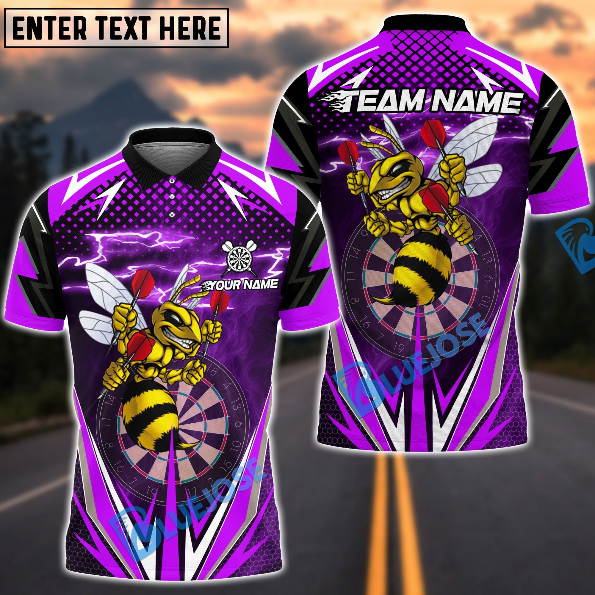 BlueJose Darts Yellow Hornet Power Customized Name, Team Name 3D Shirt (4 Colors)