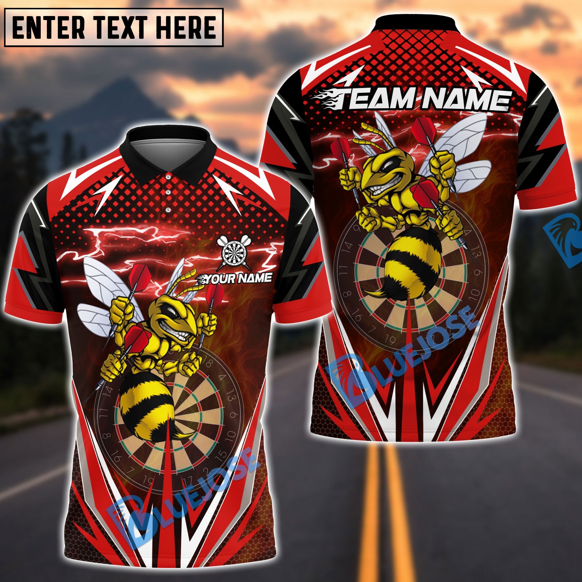 BlueJose Darts Yellow Hornet Power Customized Name, Team Name 3D Shirt (4 Colors)