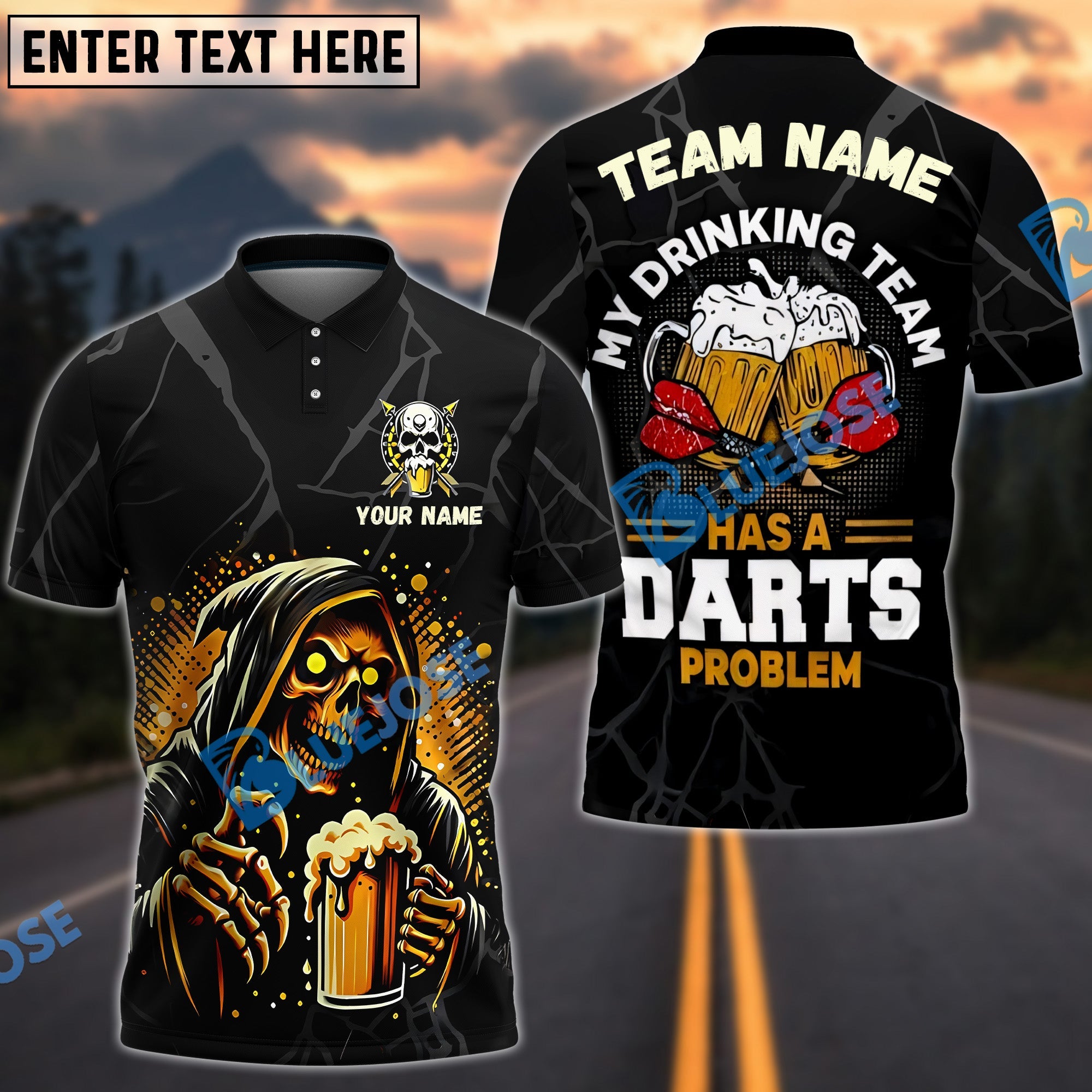 BlueJose Darts Grim Reaper Beer Personalized Name Shirt