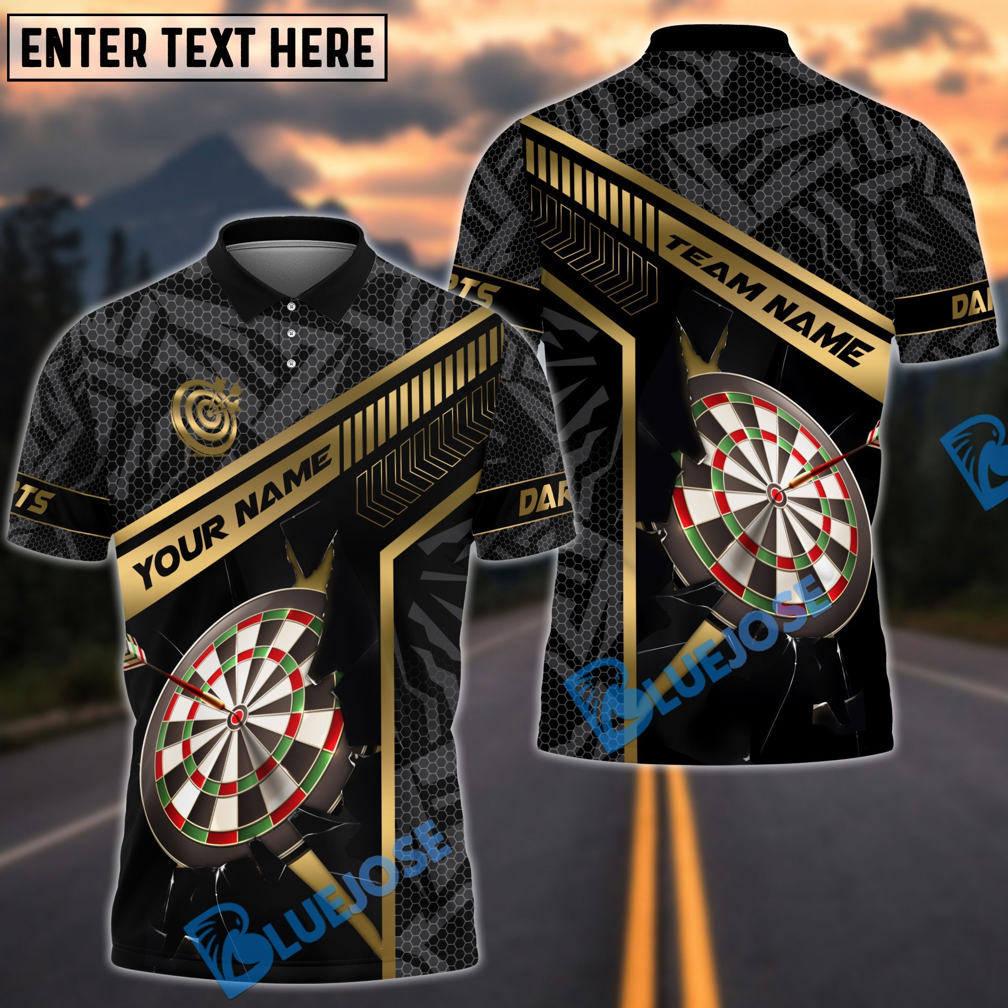 BlueJose Darts Gold Strike Line Design Customized Name, Team Name 3D Shirt (4 Colors)