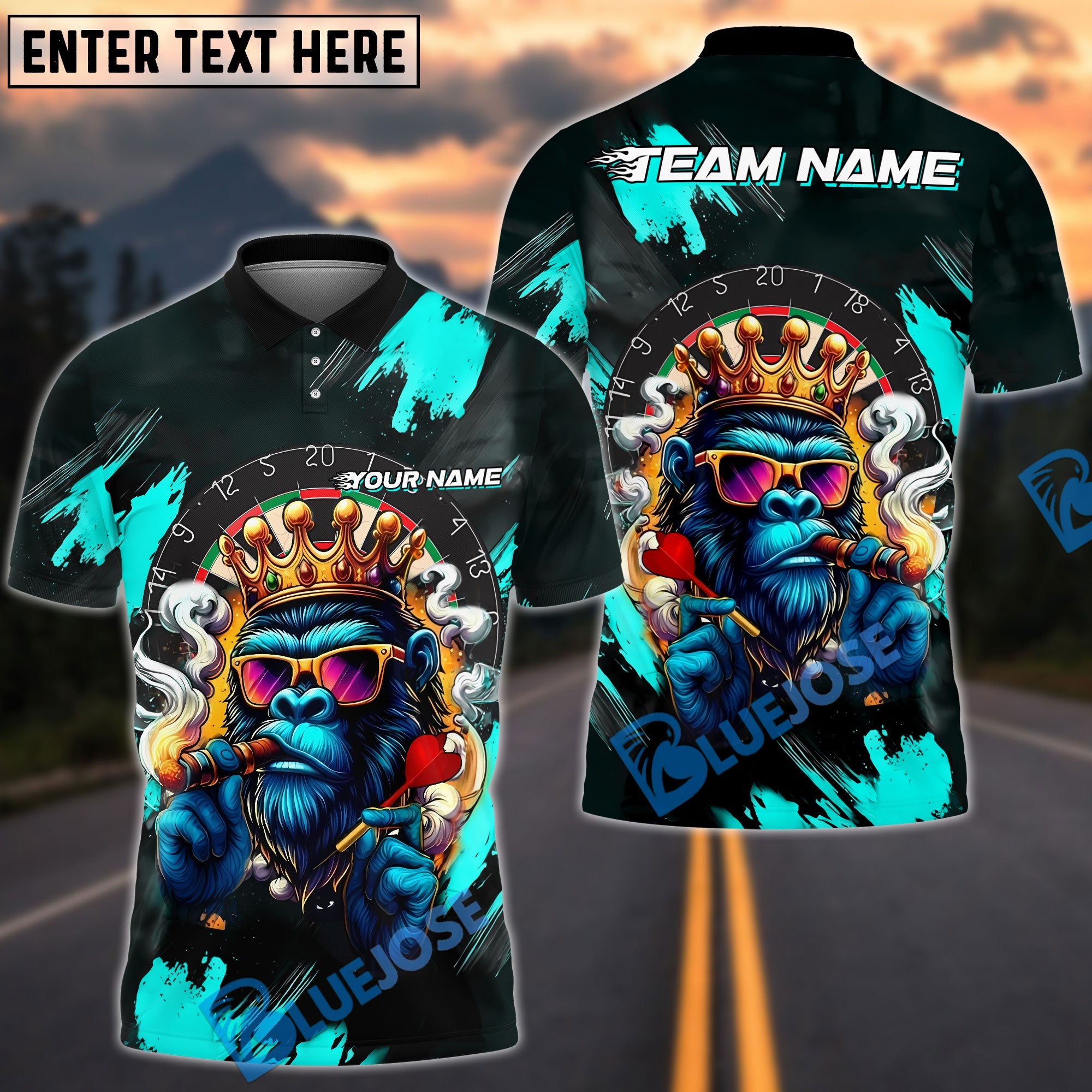 BlueJose Darts King Ape Dartboard Customized Name, Team Name 3D Shirt (4 Colors)