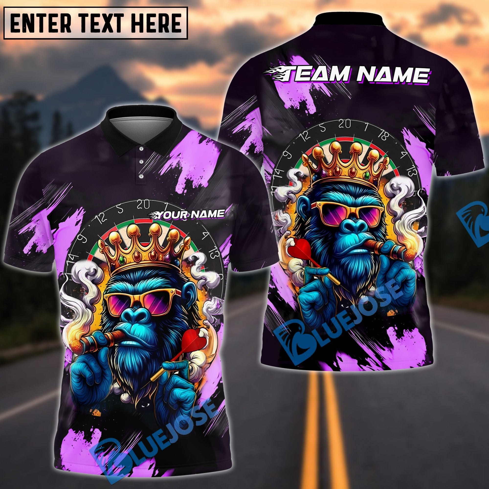 BlueJose Darts King Ape Dartboard Customized Name, Team Name 3D Shirt (4 Colors)