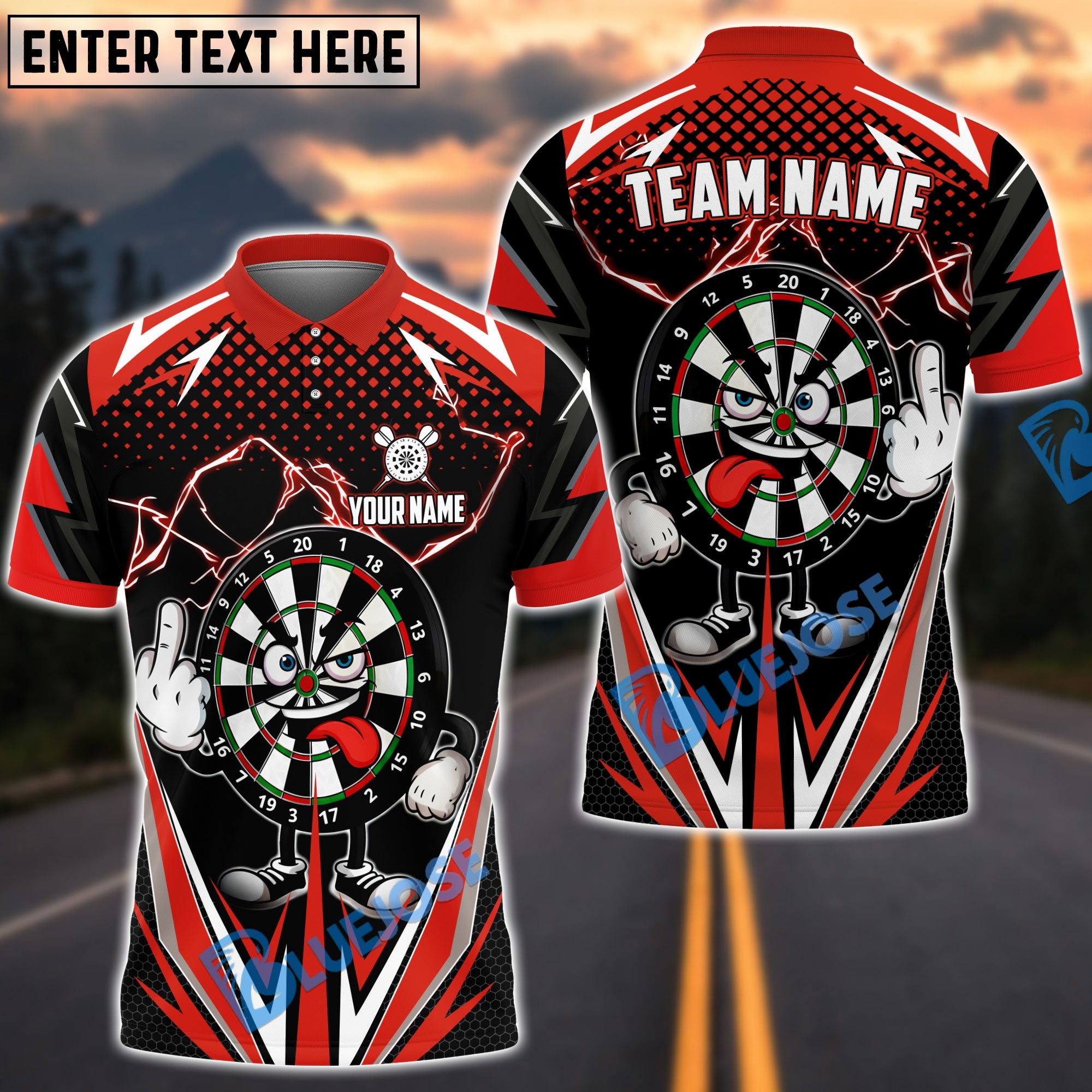 BlueJose Darts Funny Dartboard Lightning Customized Name, Team Name 3D Shirt (4 Colors)