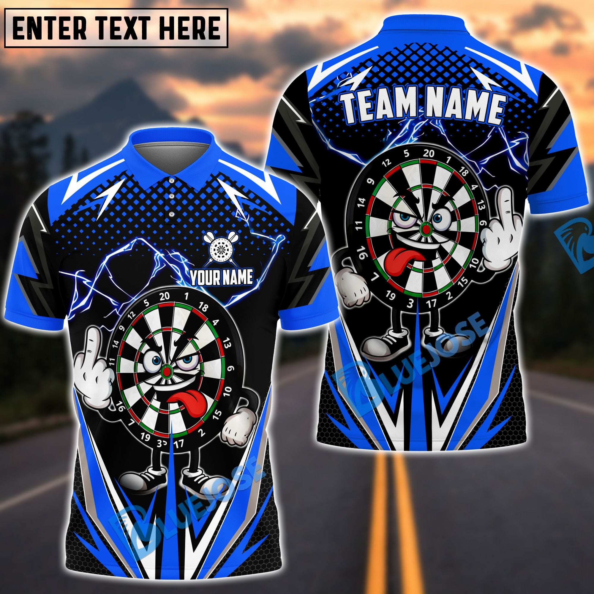 BlueJose Darts Funny Dartboard Lightning Customized Name, Team Name 3D Shirt (4 Colors)