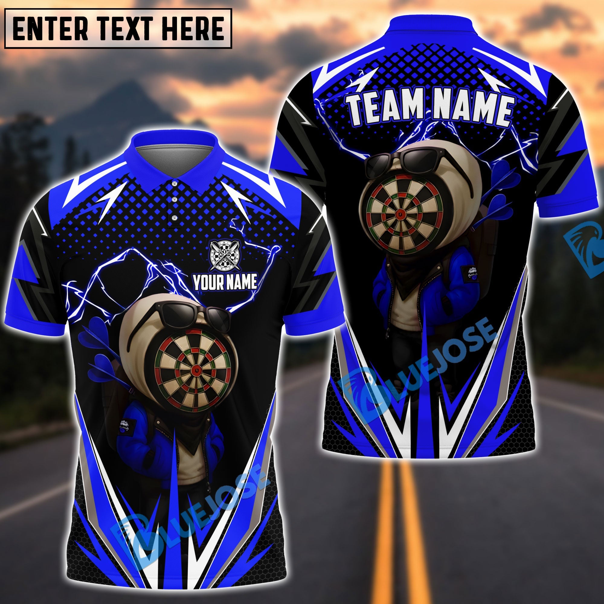 BlueJose Darts Lightning Dartboard Character Customized Name, Team Name 3D Shirt (4 Colors)