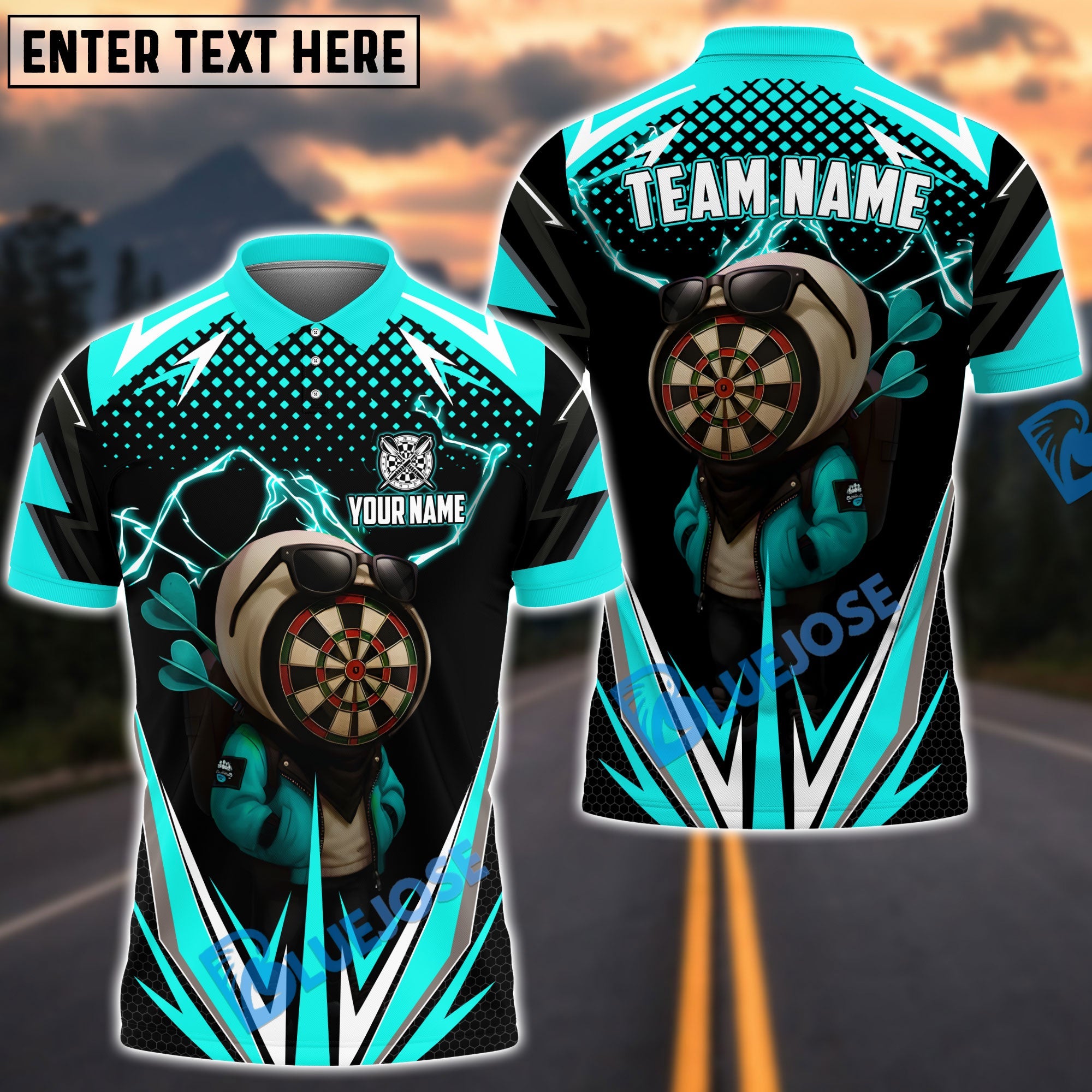 BlueJose Darts Lightning Dartboard Character Customized Name, Team Name 3D Shirt (4 Colors)