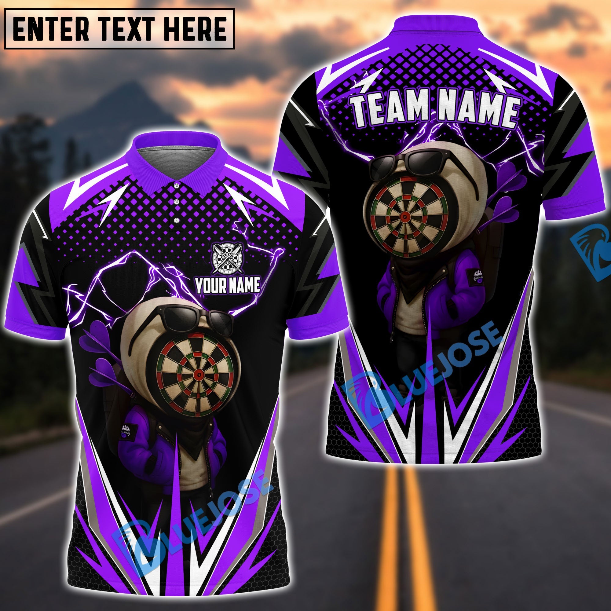 BlueJose Darts Lightning Dartboard Character Customized Name, Team Name 3D Shirt (4 Colors)