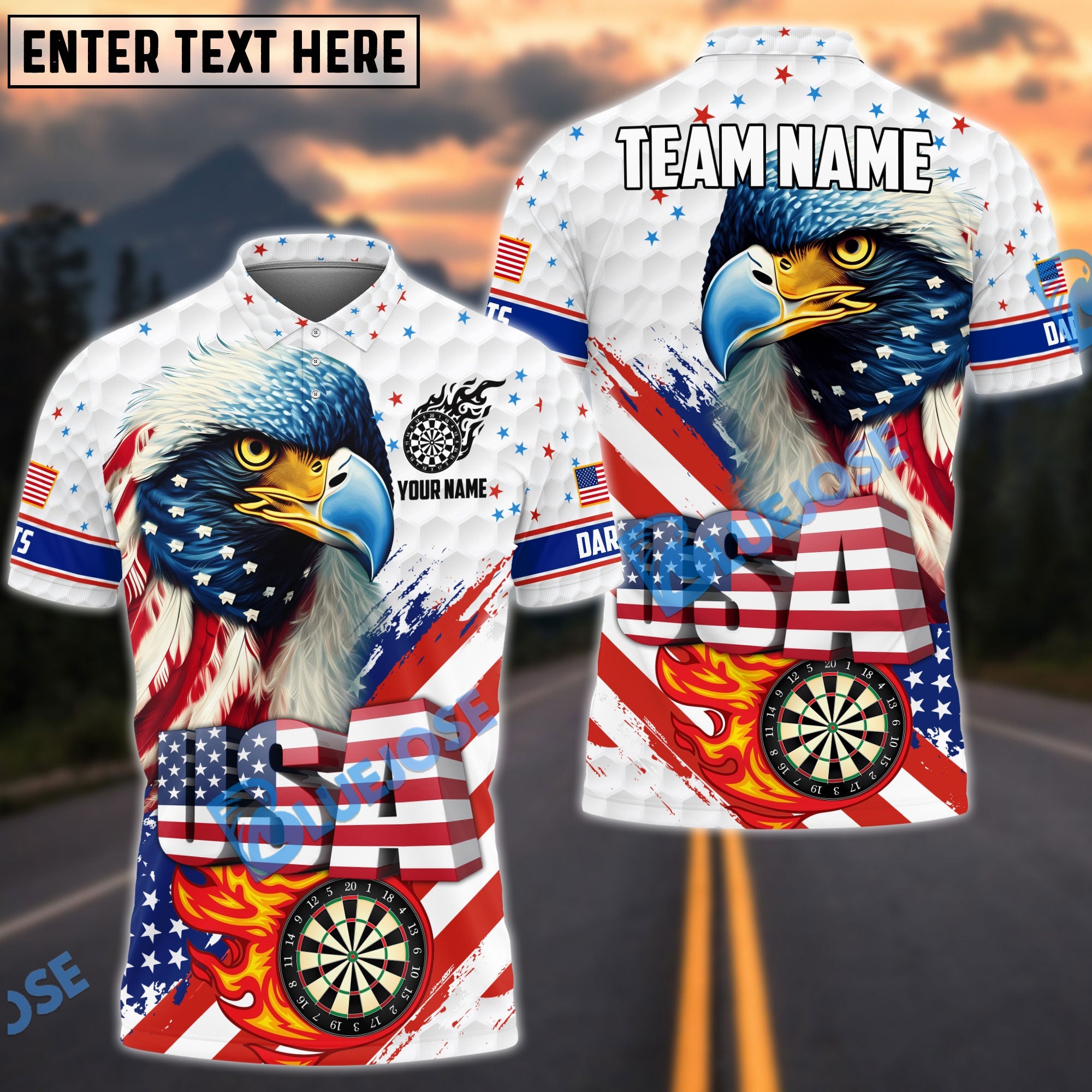 BlueJose Darts Eagle Flag Star Customized Name, Team Name 3D Shirt (4 Colors)