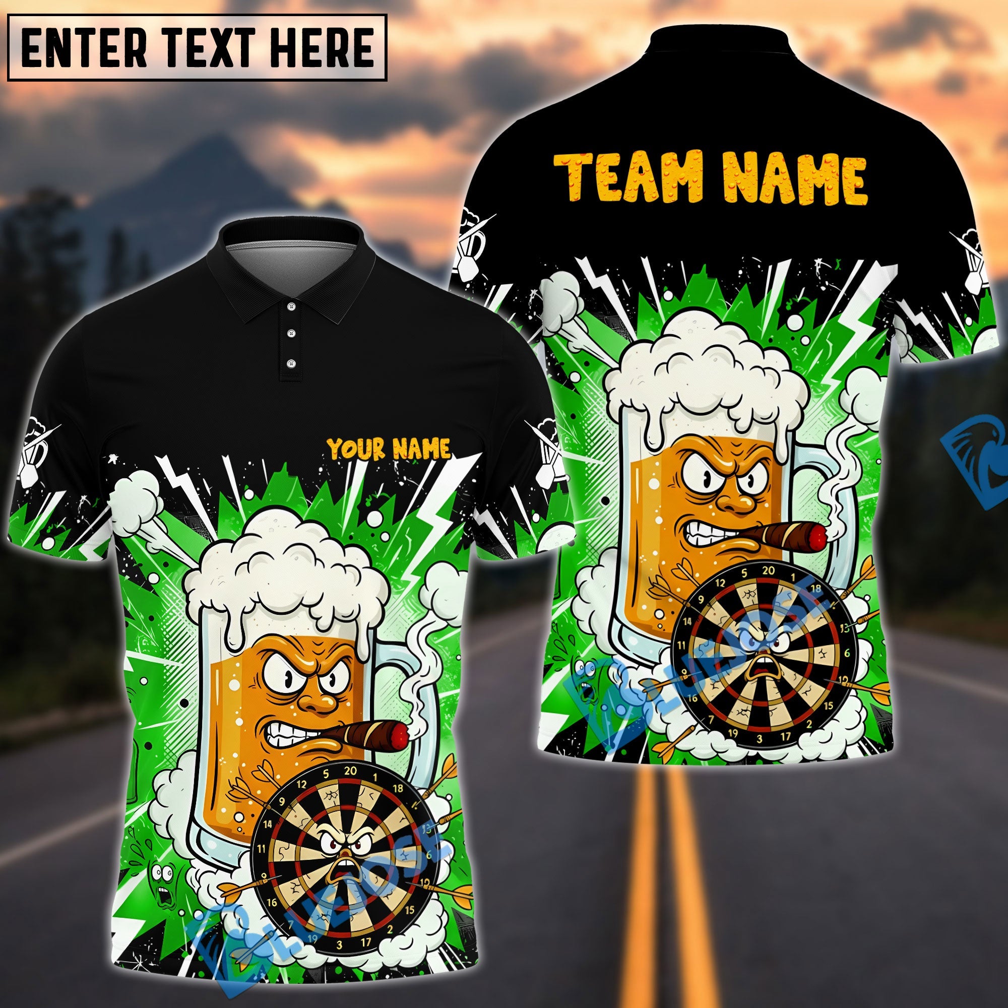 BlueJose Darts Smoking Beer Mug Character Multicolor Options Personalized Name Shirt (6 Colors)