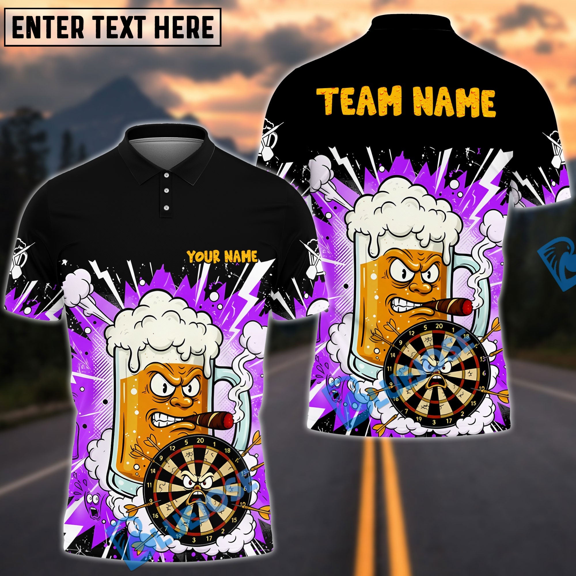 BlueJose Darts Smoking Beer Mug Character Multicolor Options Personalized Name Shirt (6 Colors)