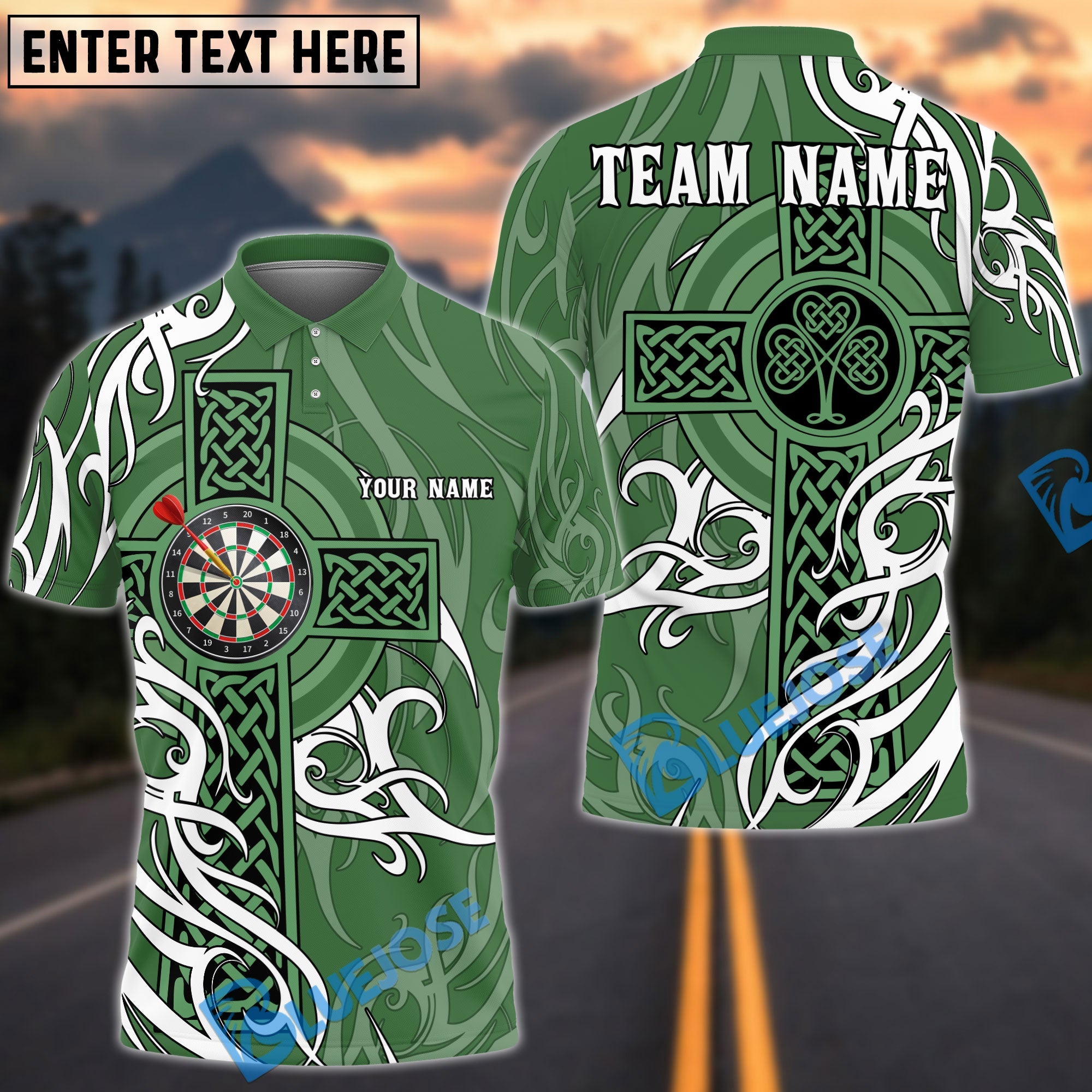 BlueJose Darts Irish Cross St Patrick Day Personalized Name Shirt