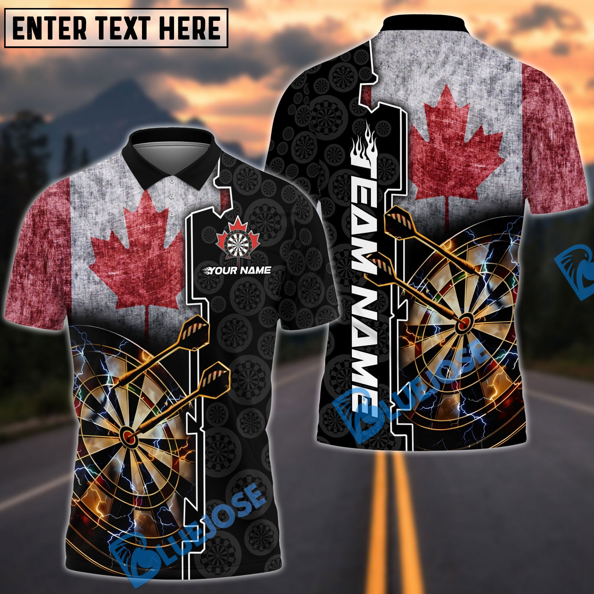 BlueJose Darts Canadian Retro Flag Dartboard Personalized Name Shirt