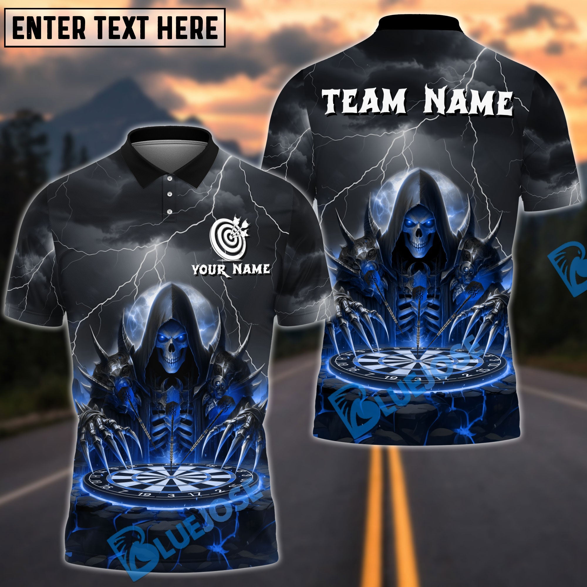 BlueJose Darts Wizard Skull Magic Multicolor Options Personalized Name Shirt (6 Colors)
