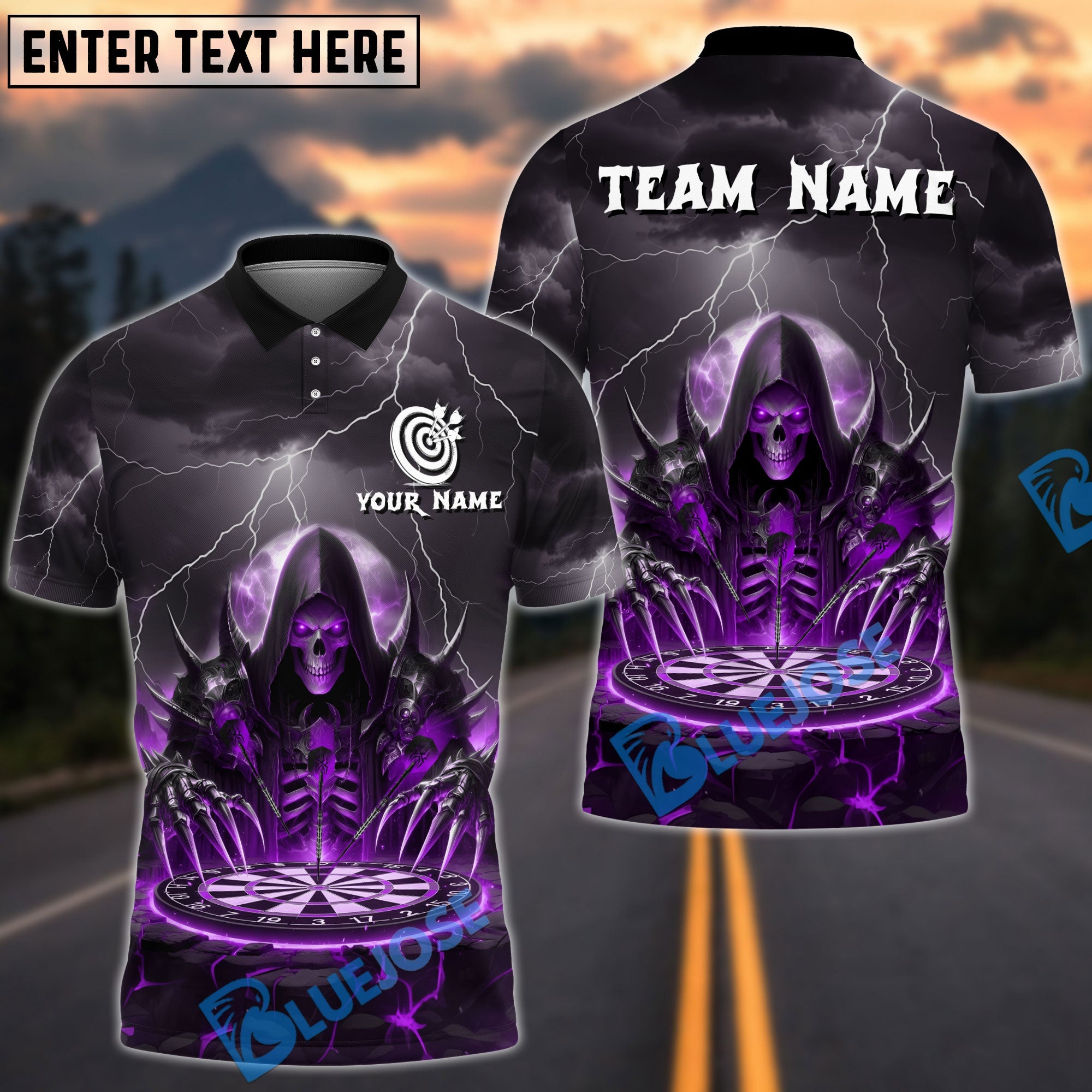 BlueJose Darts Wizard Skull Magic Multicolor Options Personalized Name Shirt (6 Colors)