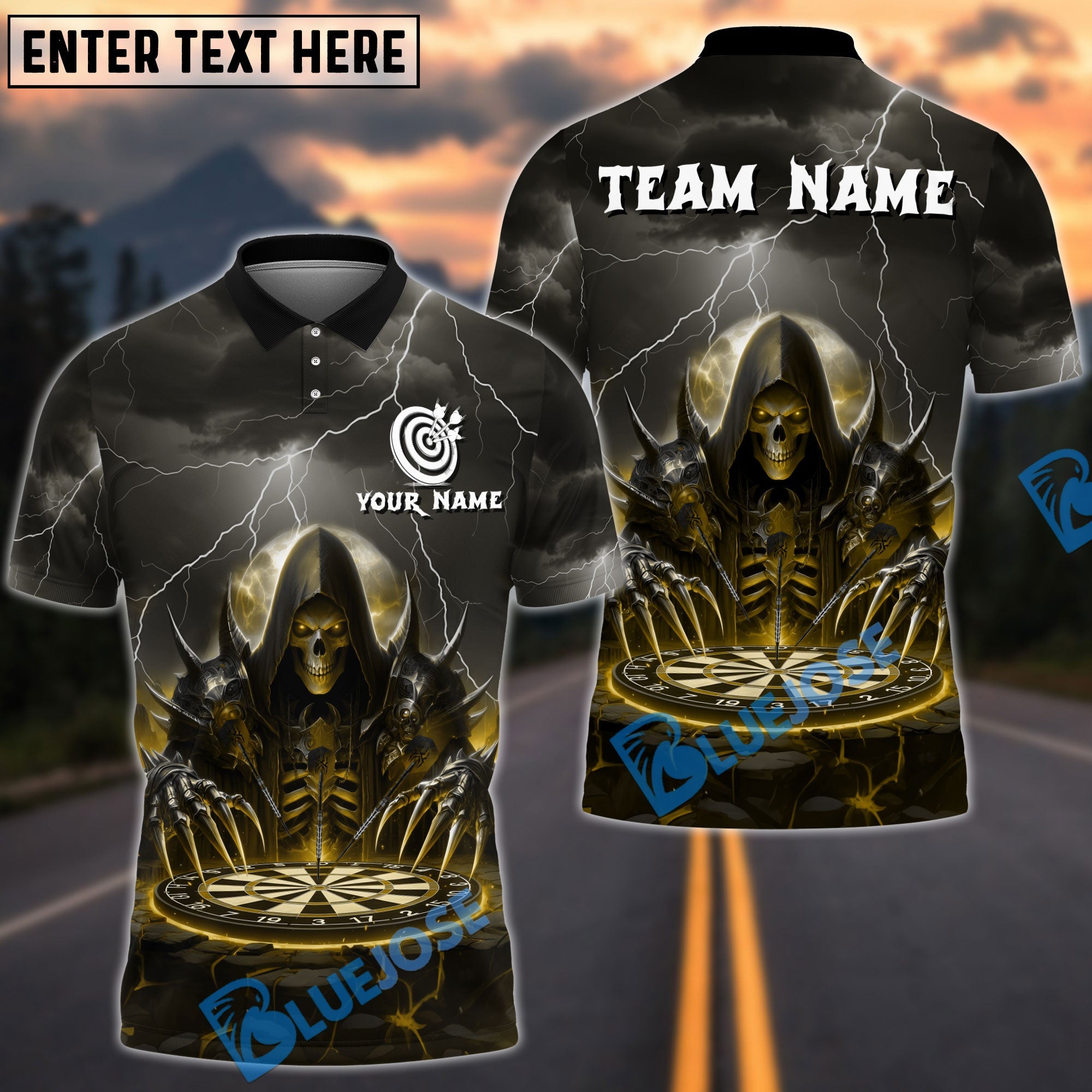 BlueJose Darts Wizard Skull Magic Multicolor Options Personalized Name Shirt (6 Colors)