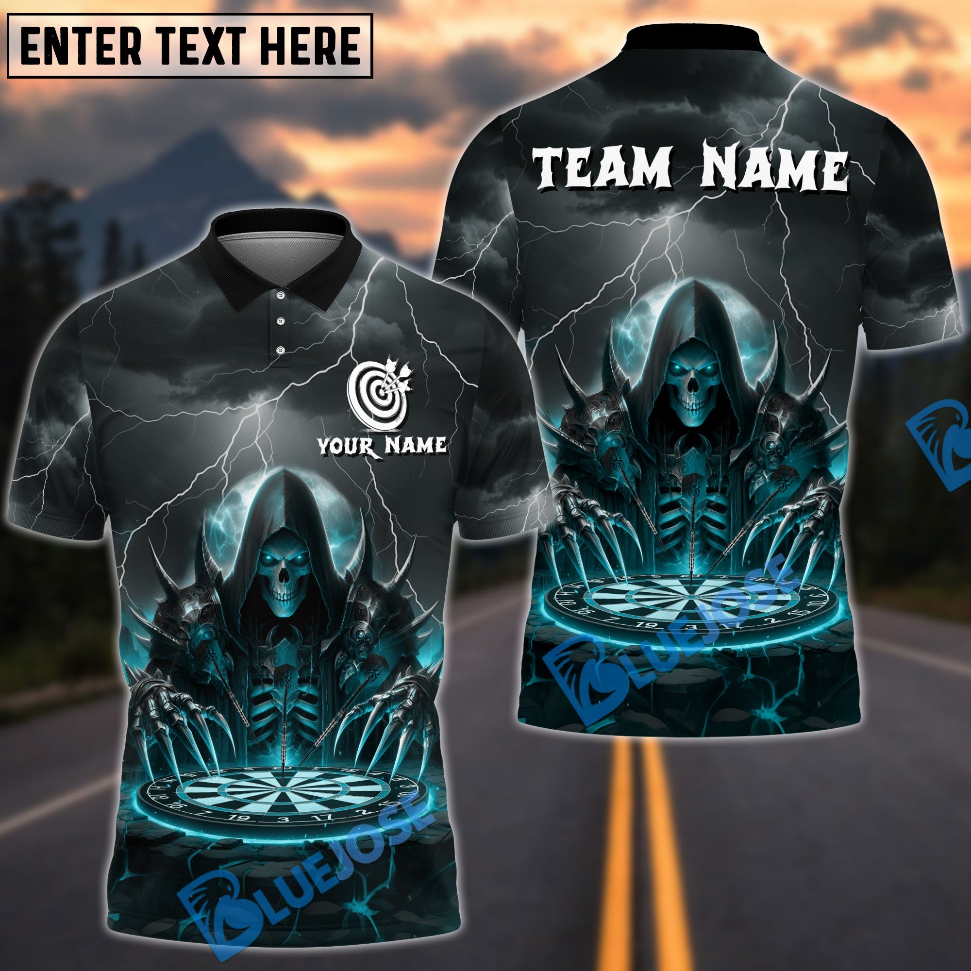 BlueJose Darts Wizard Skull Magic Multicolor Options Personalized Name Shirt (6 Colors)