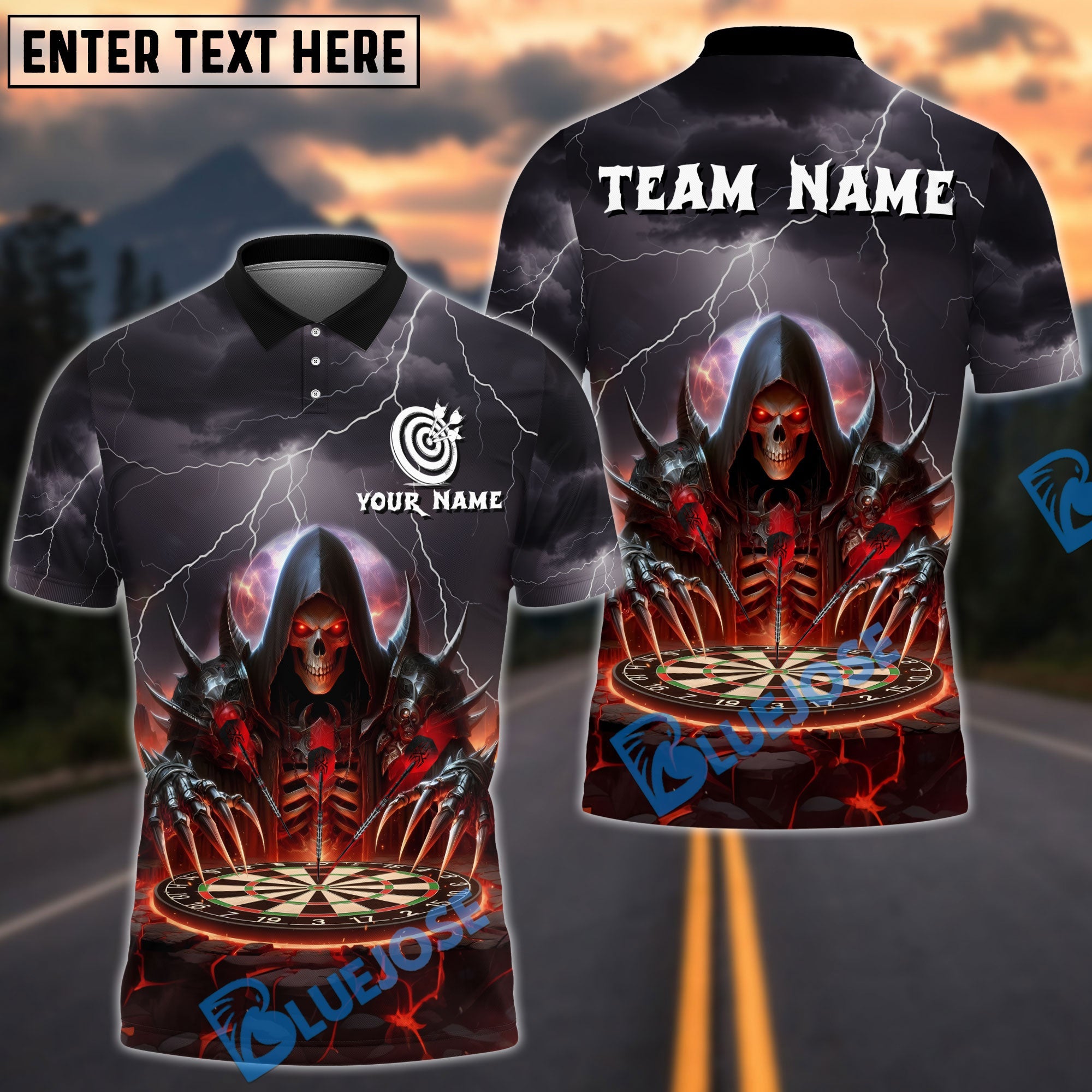 BlueJose Darts Wizard Skull Magic Multicolor Options Personalized Name Shirt (6 Colors)