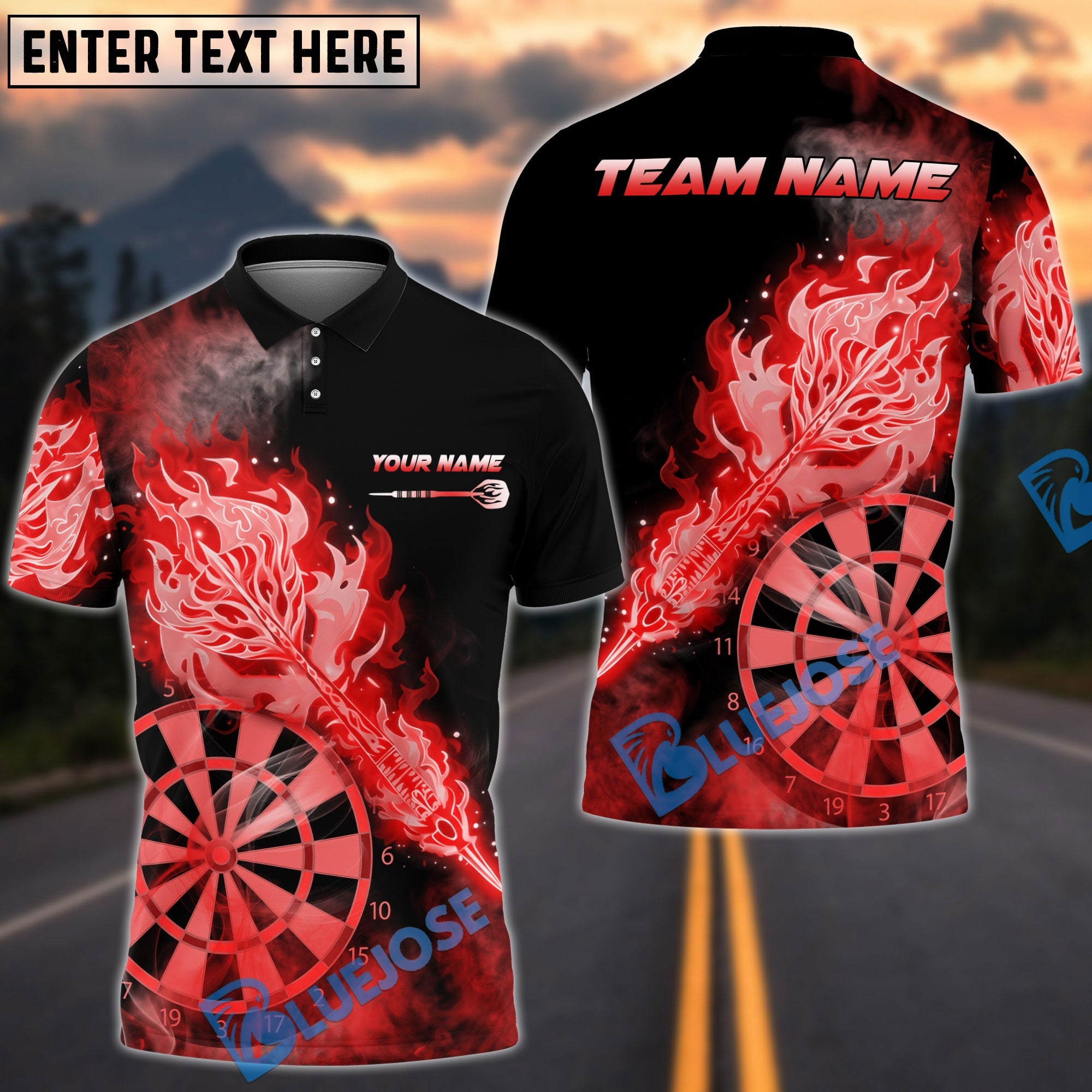 BlueJose Darts God Fire Arrow Multicolor Options Personalized Name Shirt (4 Colors)