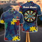 BlueJose Darts Autism Awareness Puzzle Dartboard Personalized Name Shirt