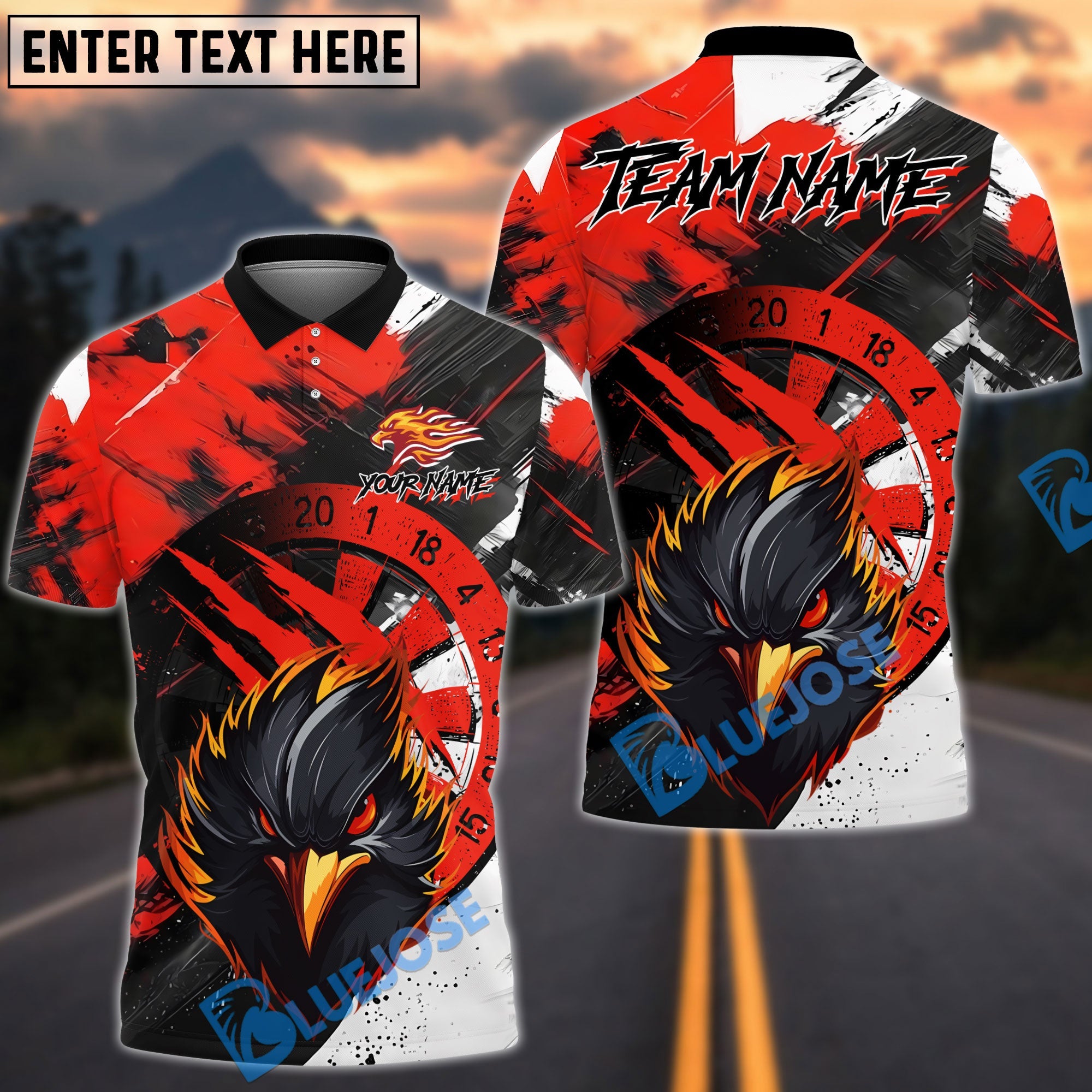 BlueJose Darts Angry Burning Eagle Multicolor Options Personalized Name Shirt (4 Colors)