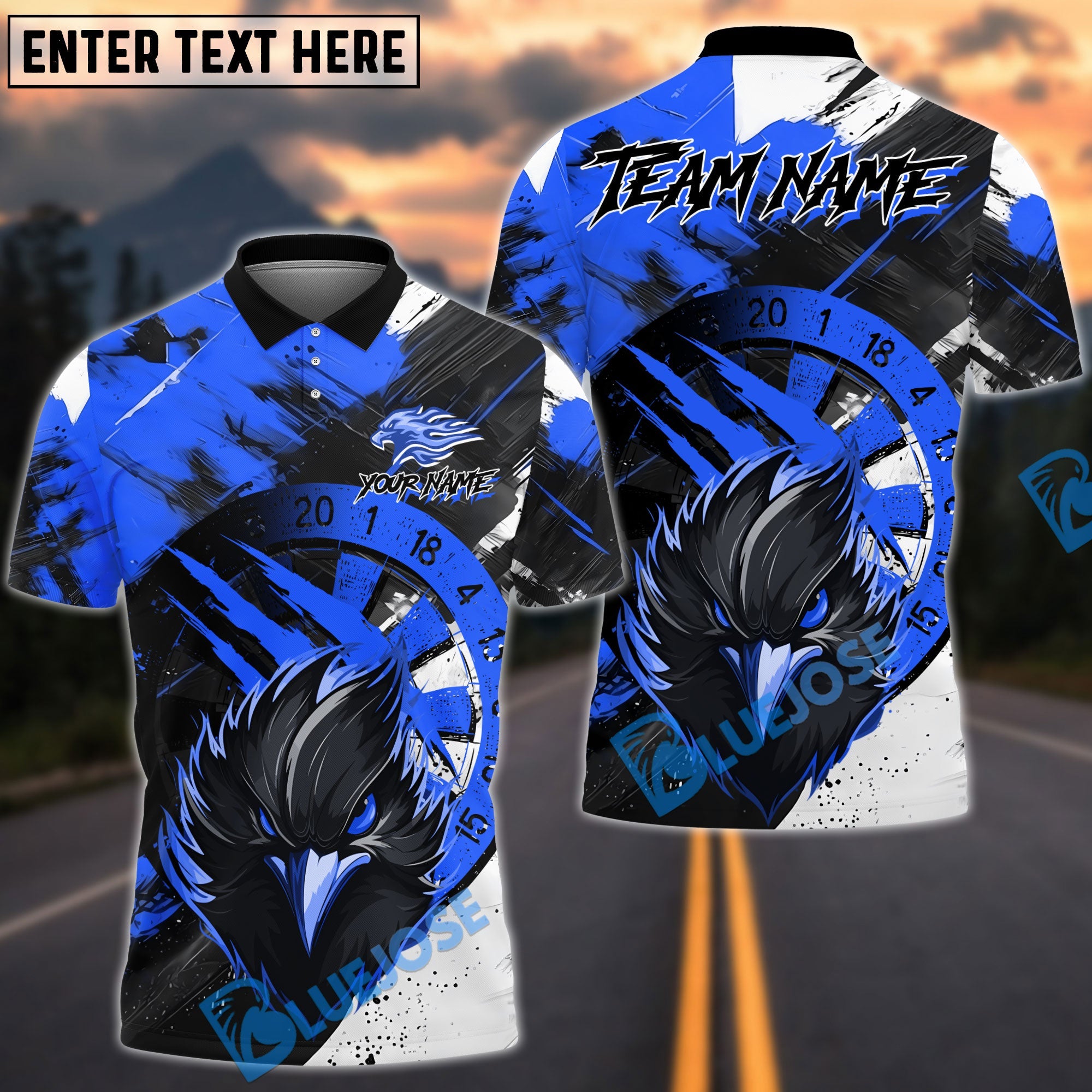 BlueJose Darts Angry Burning Eagle Multicolor Options Personalized Name Shirt (4 Colors)