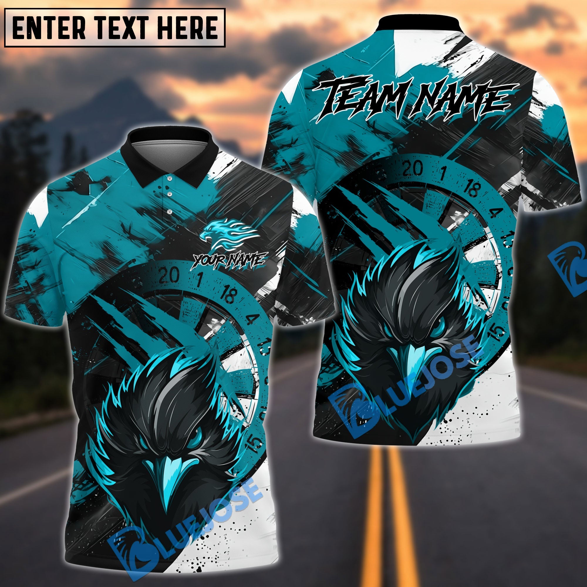 BlueJose Darts Angry Burning Eagle Multicolor Options Personalized Name Shirt (4 Colors)