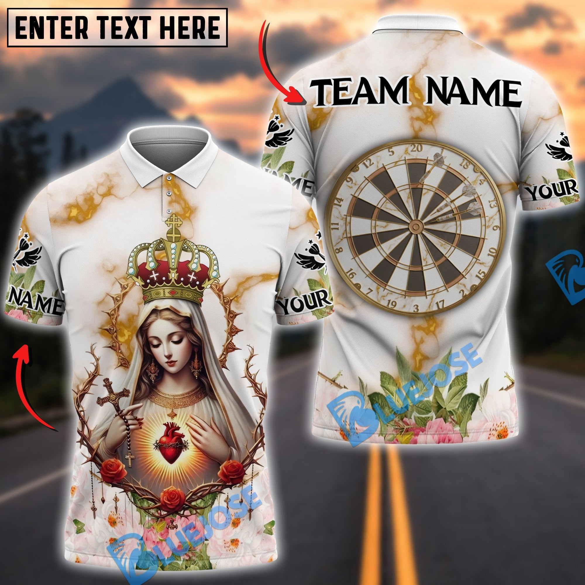 BlueJose Darts Immaculate Heart of Mary Personalized Name Shirt