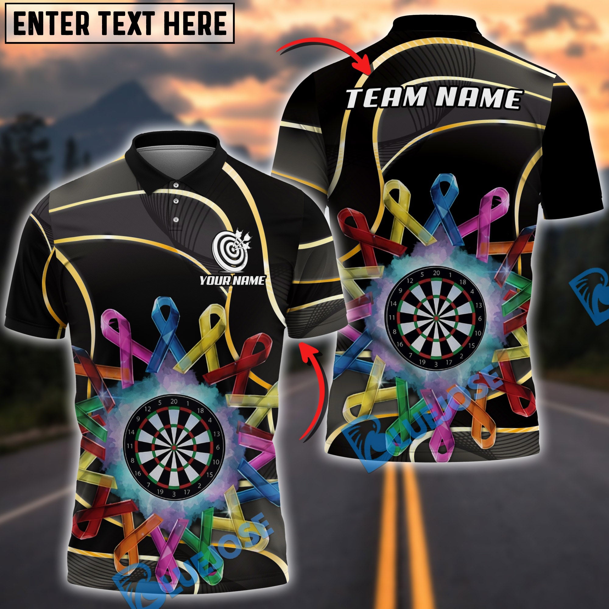 BlueJose Darts Awareness Ribbons Black And White Personalized Shirt (2 Colors)