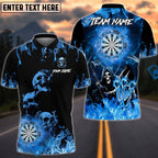 BlueJose Darts Triple Fire Flame Skull With Dartboard Design Personalized Name, Team Name Unisex Shirt (4 Colors)