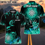 BlueJose Darts Triple Fire Flame Skull With Dartboard Design Personalized Name, Team Name Unisex Shirt (4 Colors)
